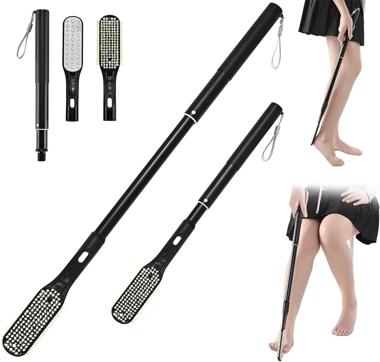 برس تمیز کننده انگشتان پا تلسکوپی با دسته بلند، اسکرابر انگشت پا برای لایه برداری مناسب برای زنان، مردان و سالمندان