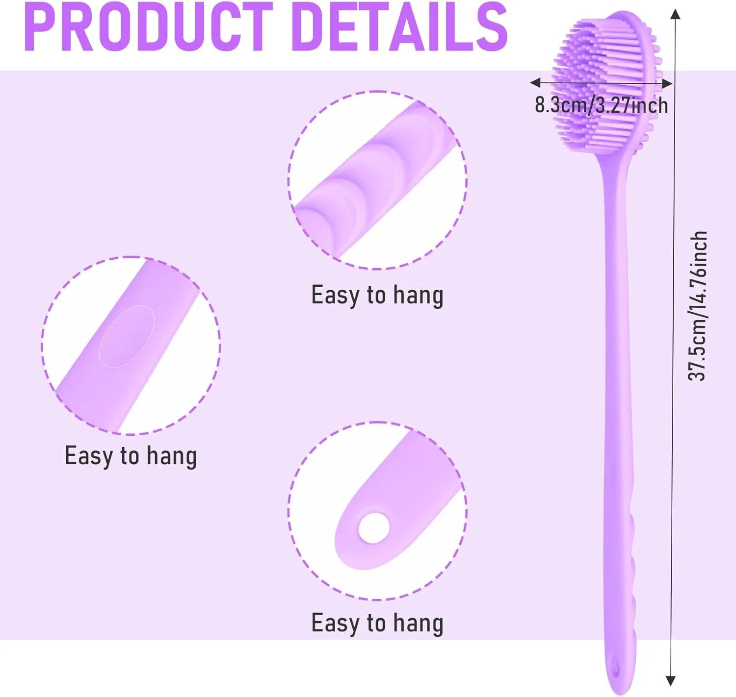 لیف سیلیکونی پشت شوی برای حمام، برس بدن با دسته بلند، برس دوش لایه بردار دو طرفه با قلاب و بند