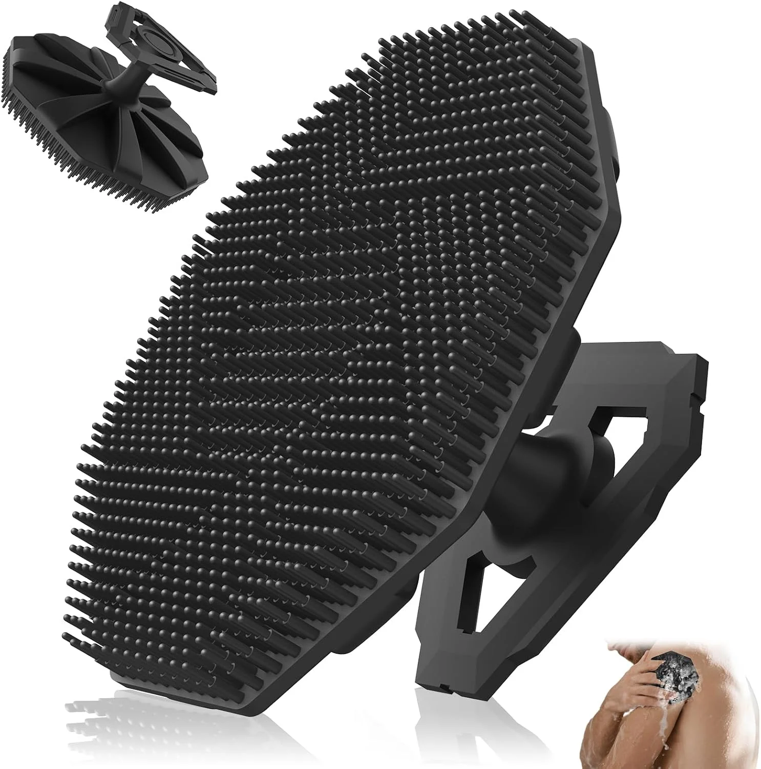 برس اسکرابر بدن سیلیکونی نرم، برس پاک کننده دستی ضد لغزش، فوم غنی، لایه برداری عمیق، روشن کننده پوست، ماساژ راحت، برای انواع پوست، مردان و زنان (مشکی)