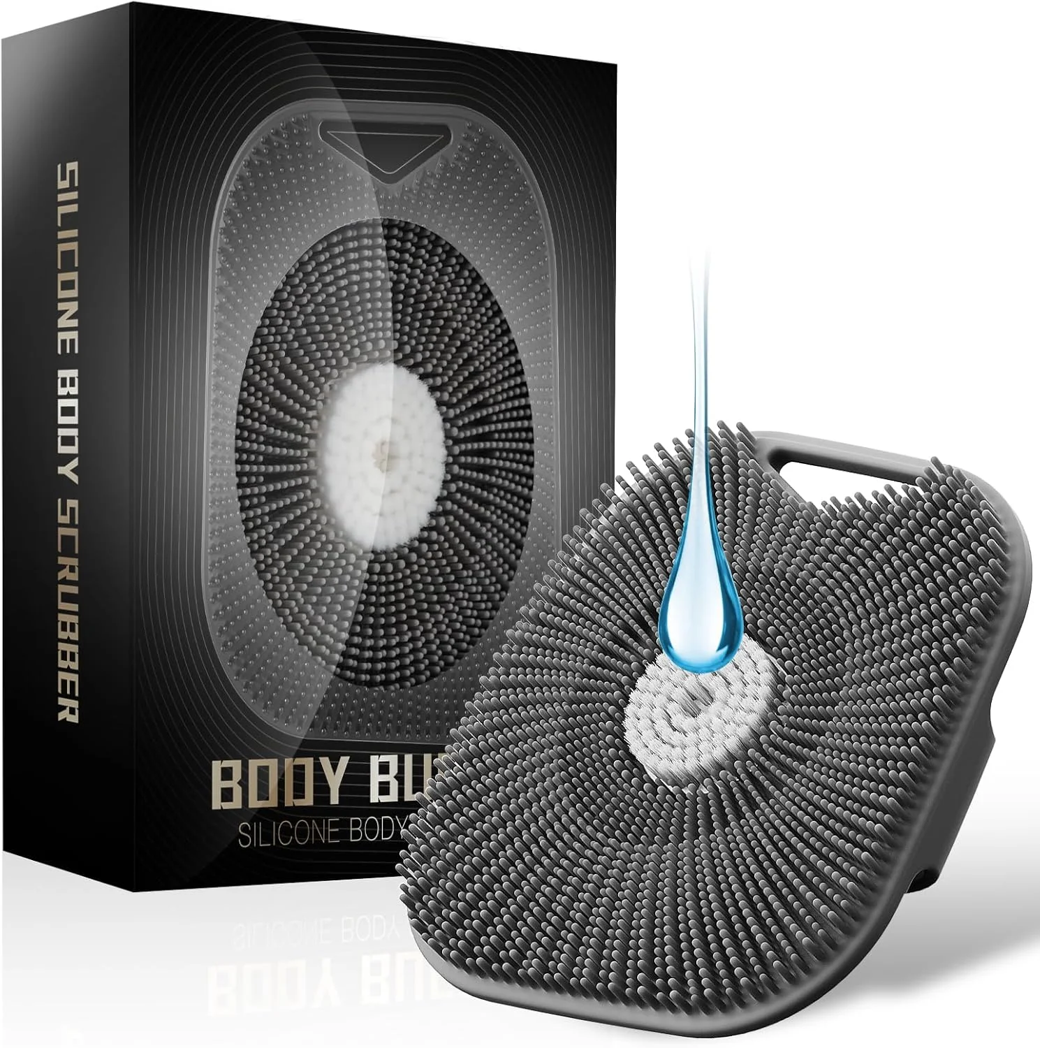 لیف سیلیکونی بدن مردانه با تزریق روی، ارتقاء جدید لایه بردار عمقی بدن برای دوش، لیف سیلیکونی مردانه برای پوست های حساس با موهای کف کننده و دسته ارگونومیک ضد لغزش، خاکستری