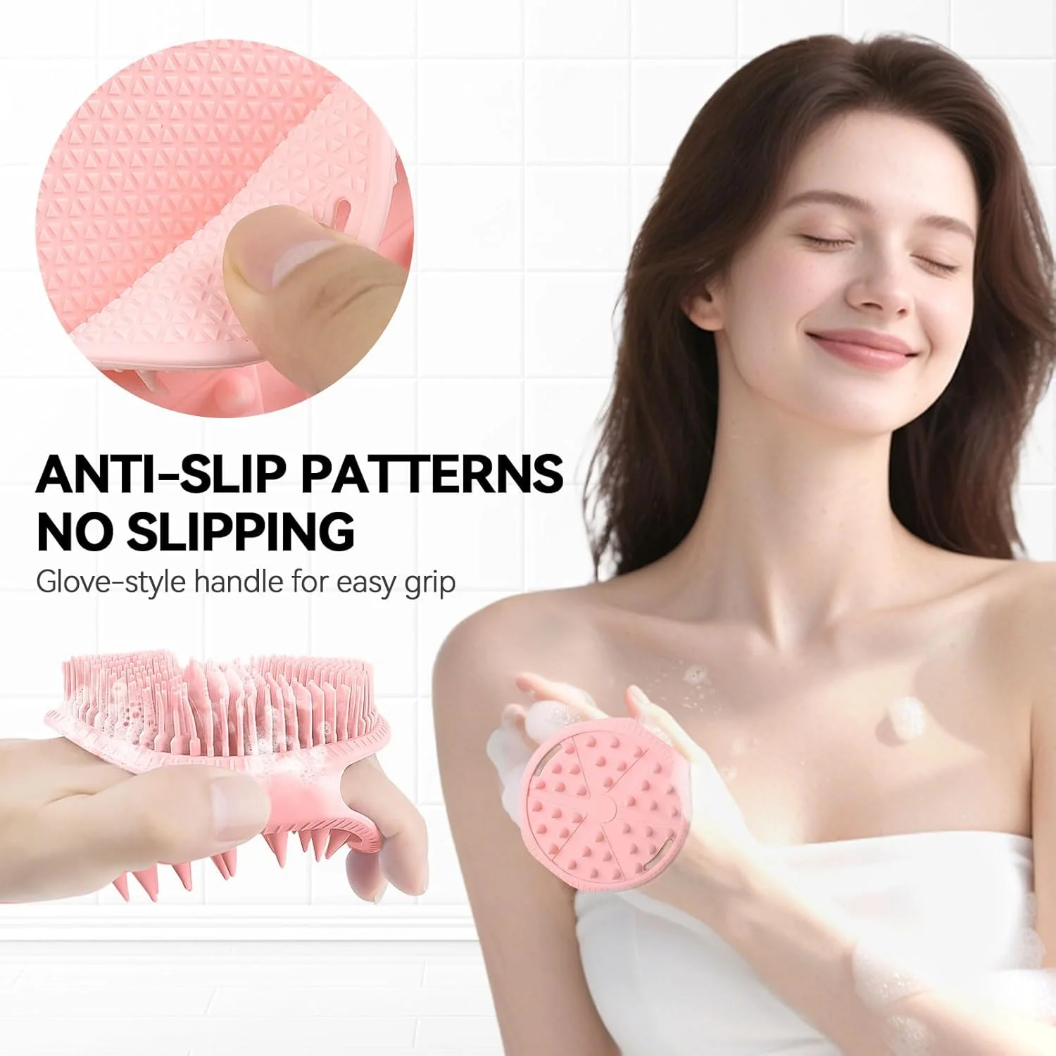 مجموعه 2 عددی اسکرابر و لیف بدن سیلیکونی نرم دو طرفه | برس دوش لایه بردار ملایم برای آقایان و بانوان | ایجاد کف غنی، تمیز کردن آسان (مشکی و صورتی)