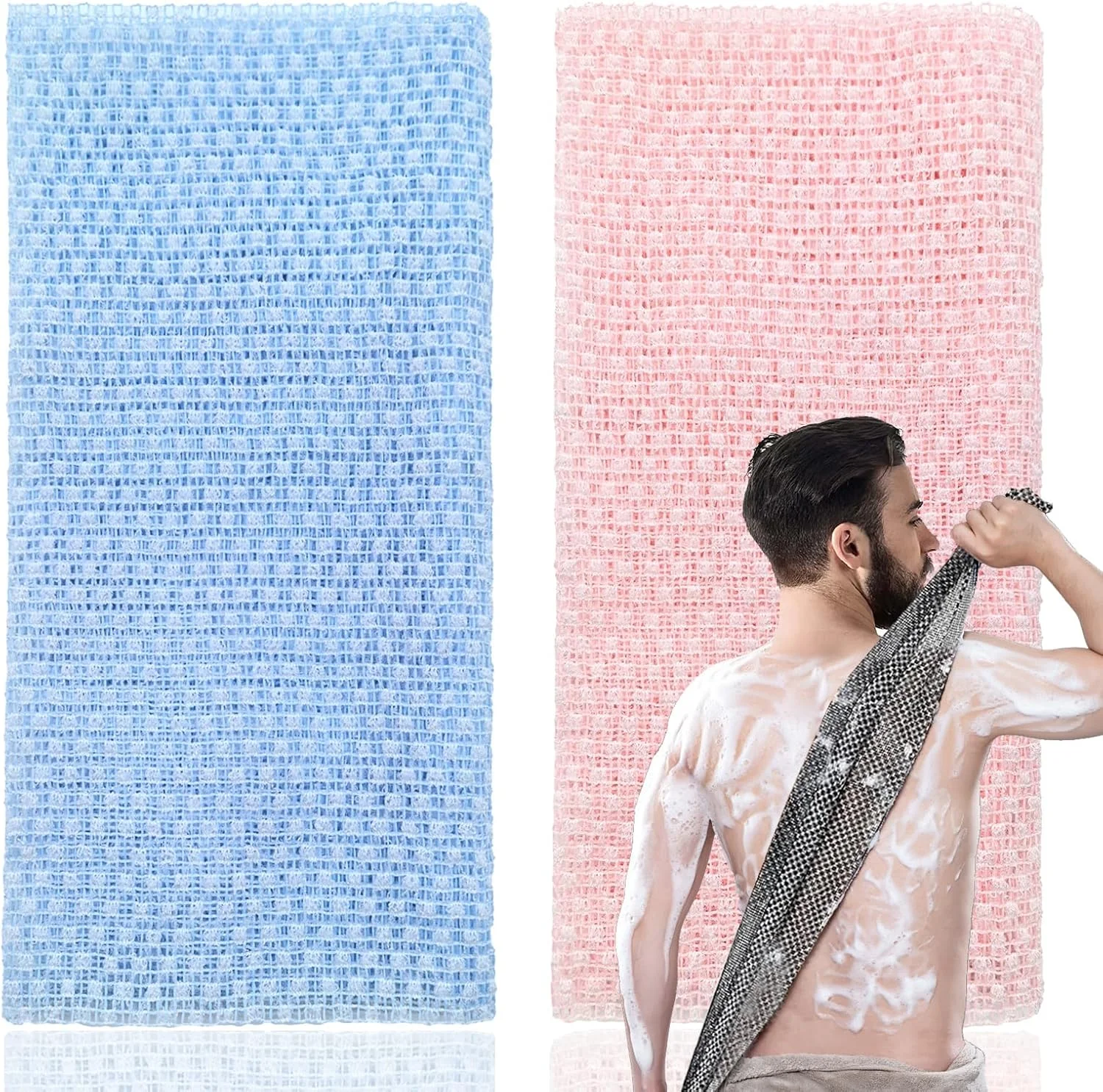 دو عدد حوله لایه بردار ژاپنی، حوله حمام لایه بردار، لیف لایه بردار فوق العاده بلند برای مردان و زنان، اسکرابر بدن لایه بردار برای تمیز کردن و اسپا