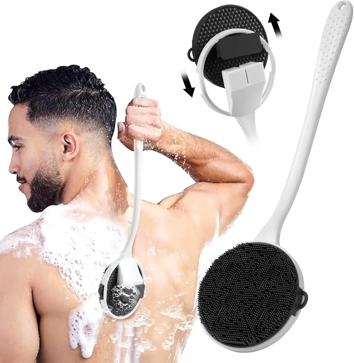 لیف سیلیکونی پشت برای حمام، برس بدن دسته بلند جداشدنی با طراحی جدید، دارای لووفا با موهای نرم برای لایه برداری ملایم، پاکسازی عمیق برای انواع پوست، وسیله ضروری حمام برای مردان و زنان