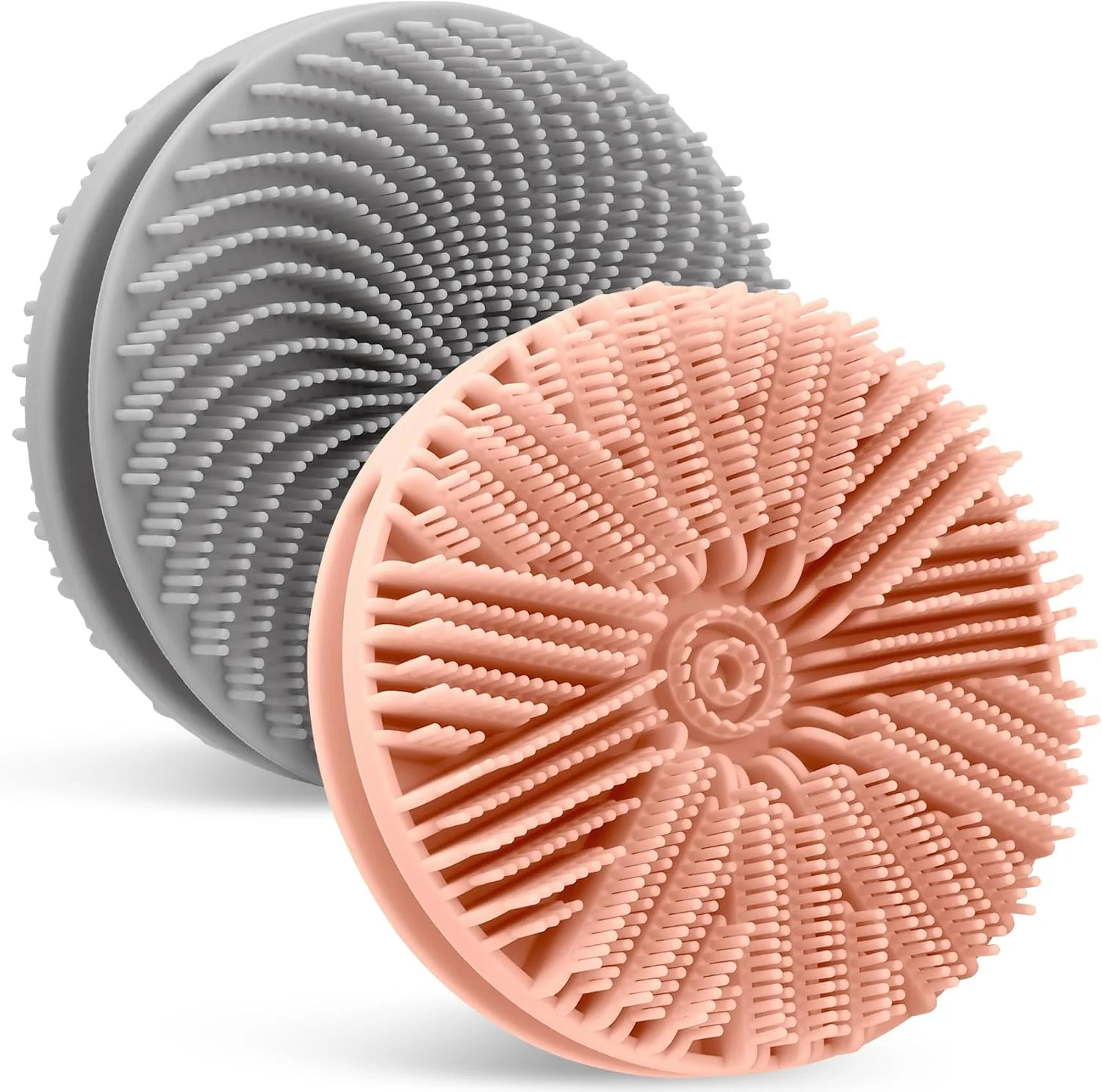 لیف سیلیکونی بدن، 2 عدد لیف سیلیکونی دو طرفه 2 در 1، اسکرابرهای سیلیکونی دوش، لایه بردار بدن برای زنان و مردان، برس حمام سیلیکونی نرم برای انواع پوست، کف کننده خوب (صورتی و خاکستری)