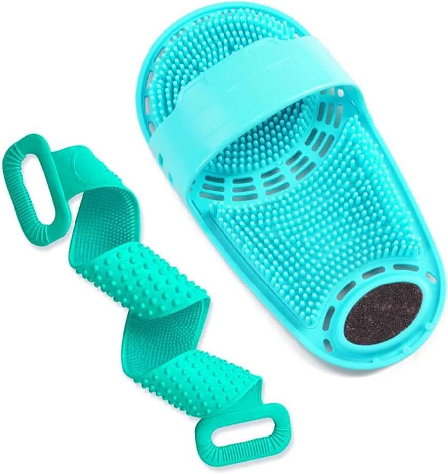 ست برس تمیز کننده بدن سیلیکونی - برس نرم پا و پشت با مکش ضد لغزش، موهای نرم برای حمام و دوش