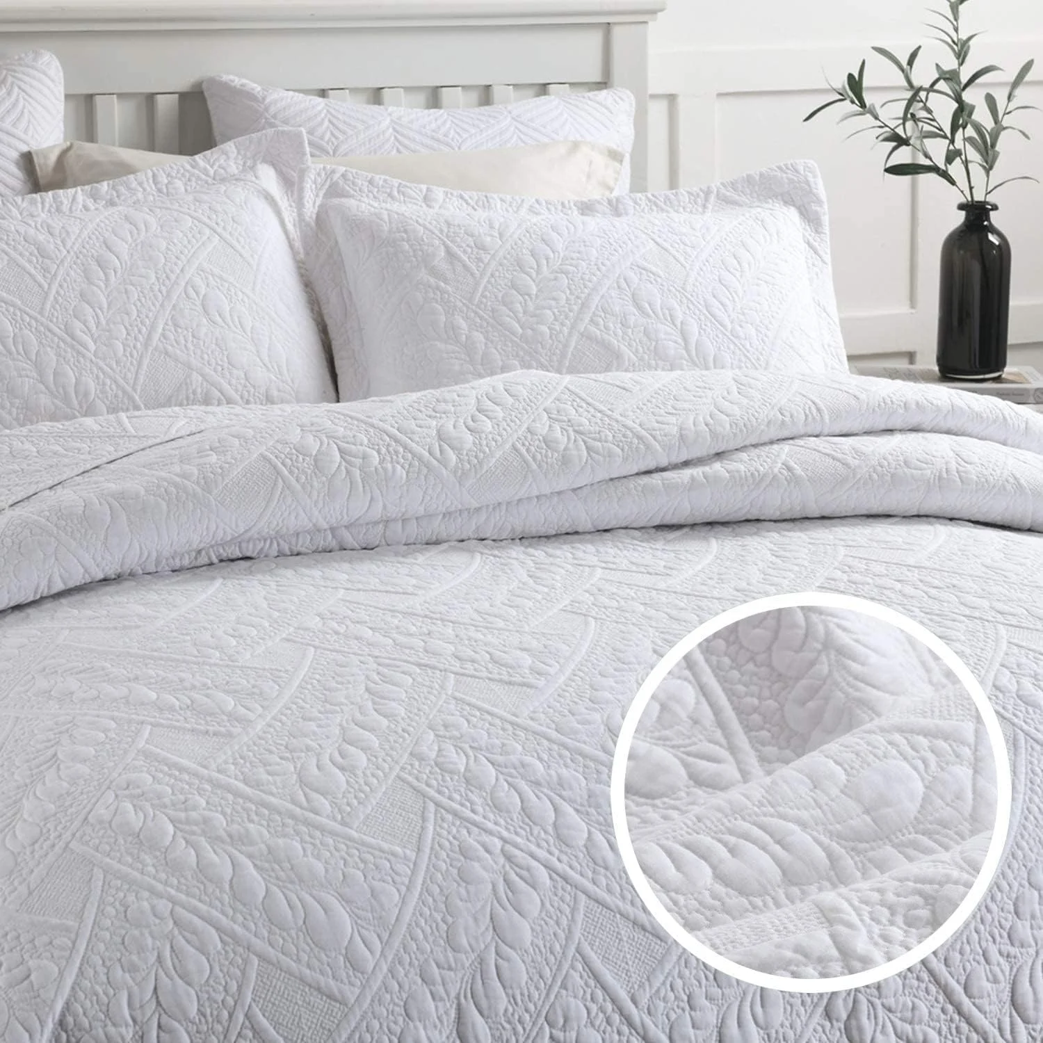 روتختی پنبه ای گرم و نرم ZDmalt با گلدوزی کرم خالص، لحاف روتختی کرم با 2 روبالشتی، سایز کینگ 230x250 سانتی متر (رنگ: سفید) (سفید)