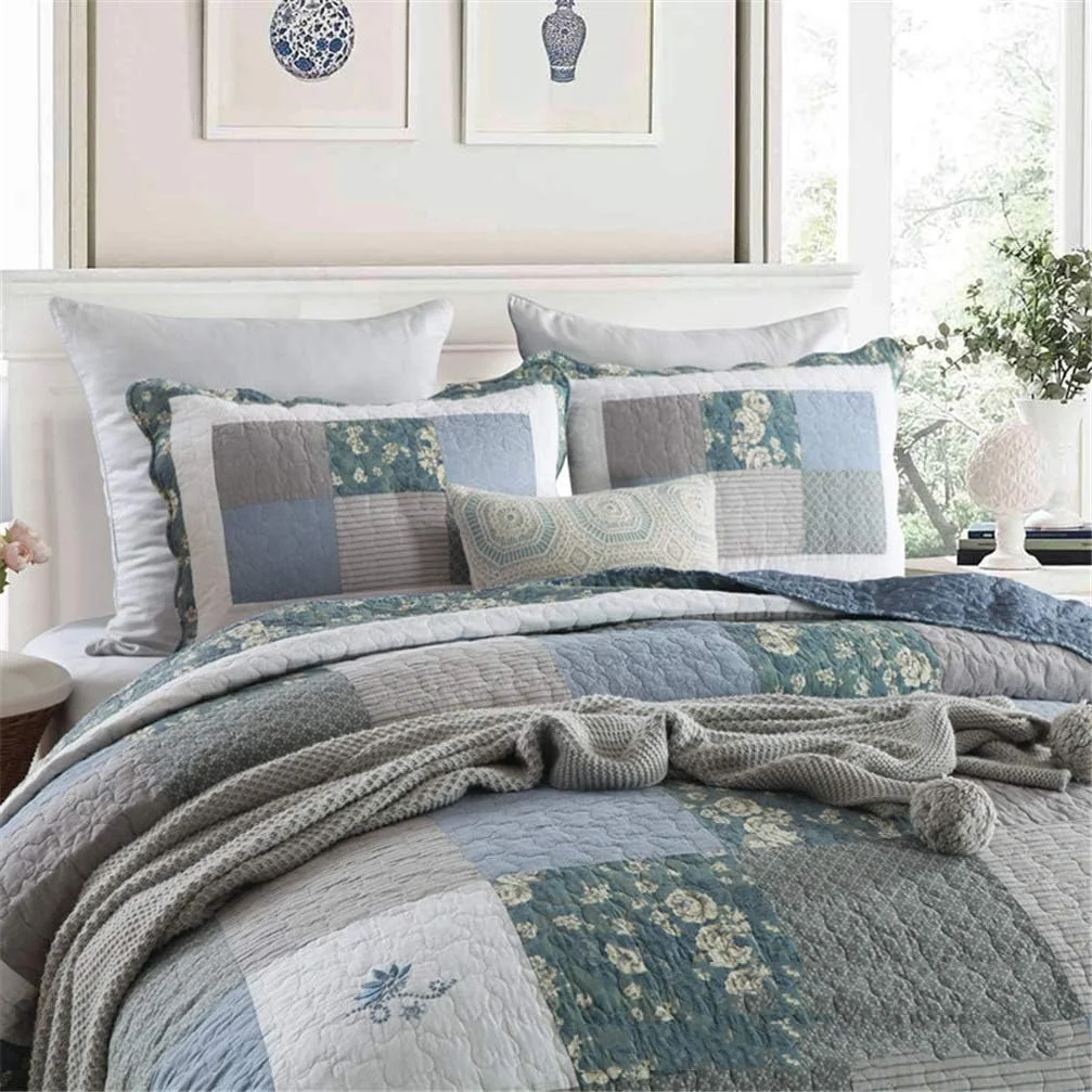 روتختی سه تکه ZDmalt طرح تکه دوزی، لحاف گلدار ضد حساسیت، سبک وزن، شامل 1 عدد روتختی و 2 عدد روبالشی 230 x 250 سانتی متر