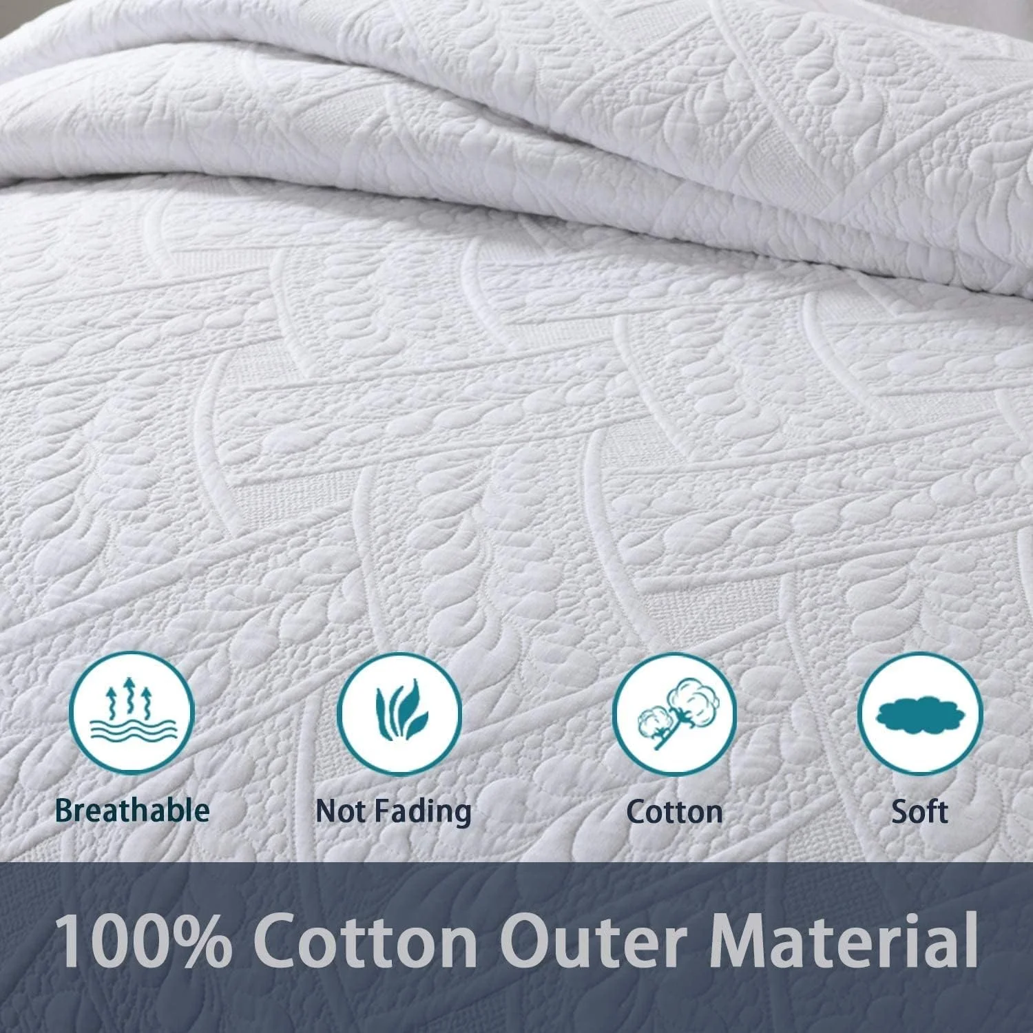 روتختی پنبه ای گرم و نرم ZDmalt با گلدوزی کرم خالص، لحاف روتختی کرم با 2 روبالشتی، سایز کینگ 230x250 سانتی متر (رنگ: سفید) (سفید)