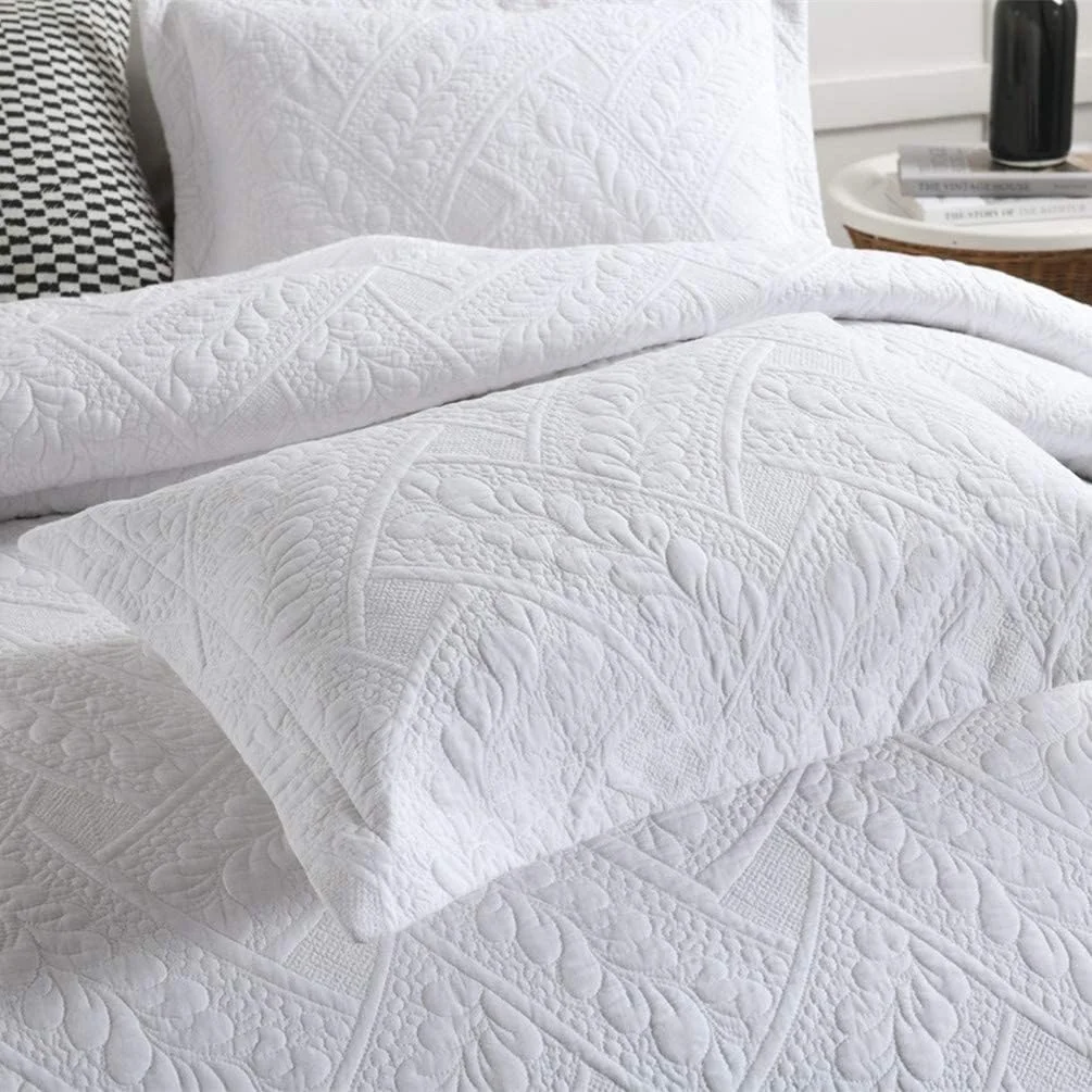 روتختی پنبه ای گرم و نرم ZDmalt با گلدوزی کرم خالص، لحاف روتختی کرم با 2 روبالشتی، سایز کینگ 230x250 سانتی متر (رنگ: سفید) (سفید)