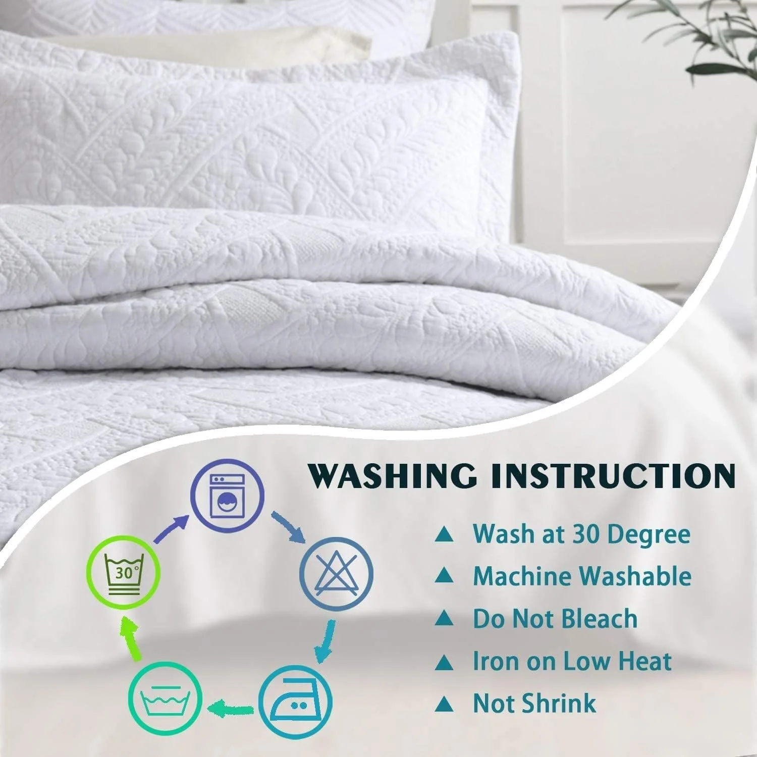 روتختی پنبه ای گرم و نرم ZDmalt با گلدوزی کرم خالص، لحاف روتختی کرم با 2 روبالشتی، سایز کینگ 230x250 سانتی متر (رنگ: سفید) (سفید)