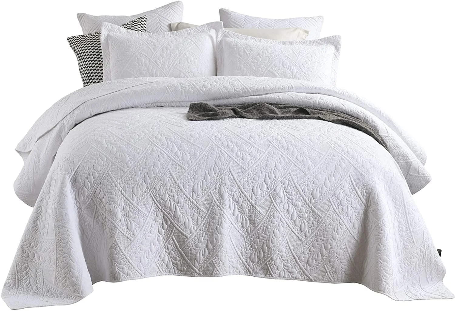 روتختی پنبه ای گرم و نرم ZDmalt با گلدوزی کرم خالص، لحاف روتختی کرم با 2 روبالشتی، سایز کینگ 230x250 سانتی متر (رنگ: سفید) (سفید)