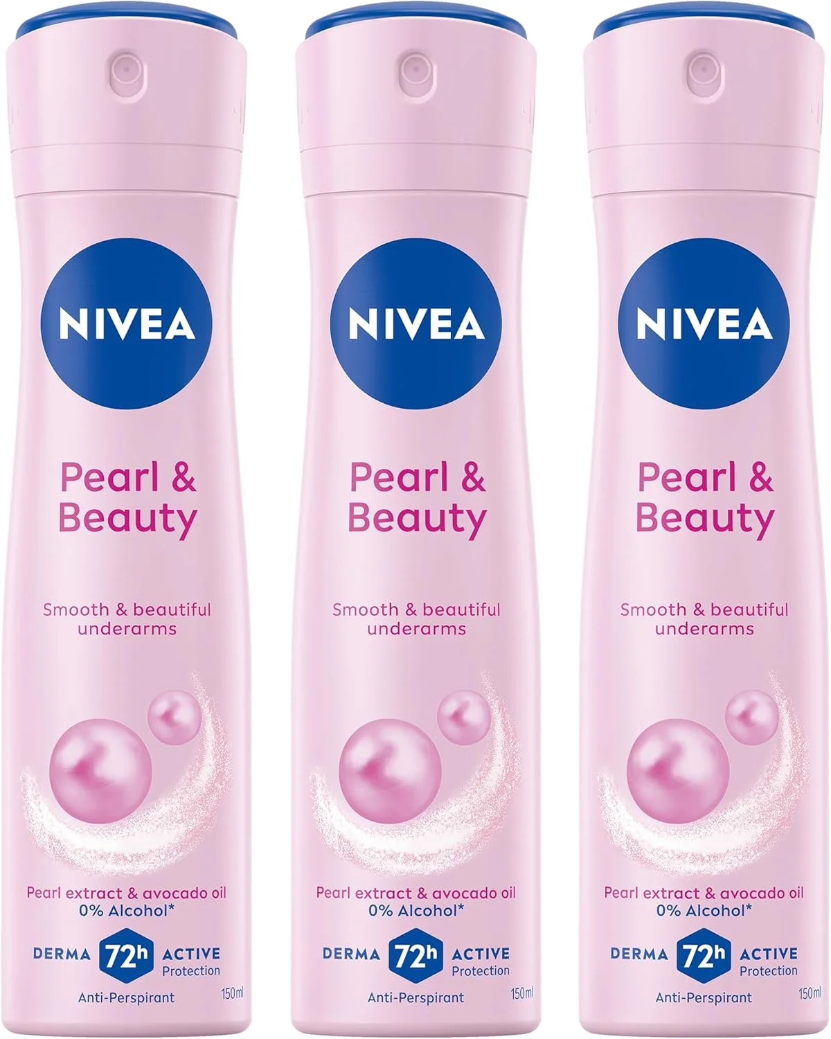 NIVEA Pearl & Beauty, Antiperspirant for Women, Pearl Extracts, Spray 150 ml, Pack of 3
