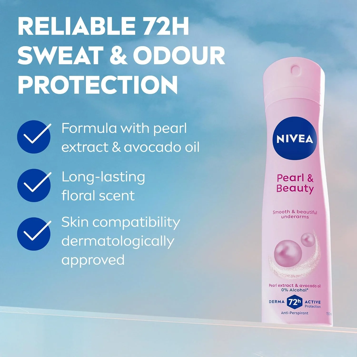 NIVEA Pearl & Beauty, Antiperspirant for Women, Pearl Extracts, Spray 150 ml, Pack of 3 NIVEA Pearl & Beauty, Antiperspirant for Women, Pearl Extracts, Spray 150 ml, Pack of 3