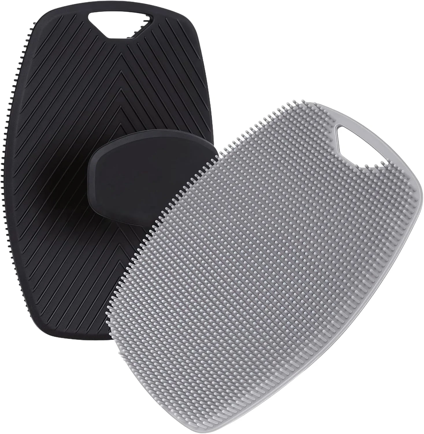 برس بدن سیلیکونی، برس های بسیار الاستیک لایه بردار بدن برای دوش، پوست را صاف و سالم می کند، گردش خون را بهبود می بخشد، 2 عدد، مشکی و خاکستری