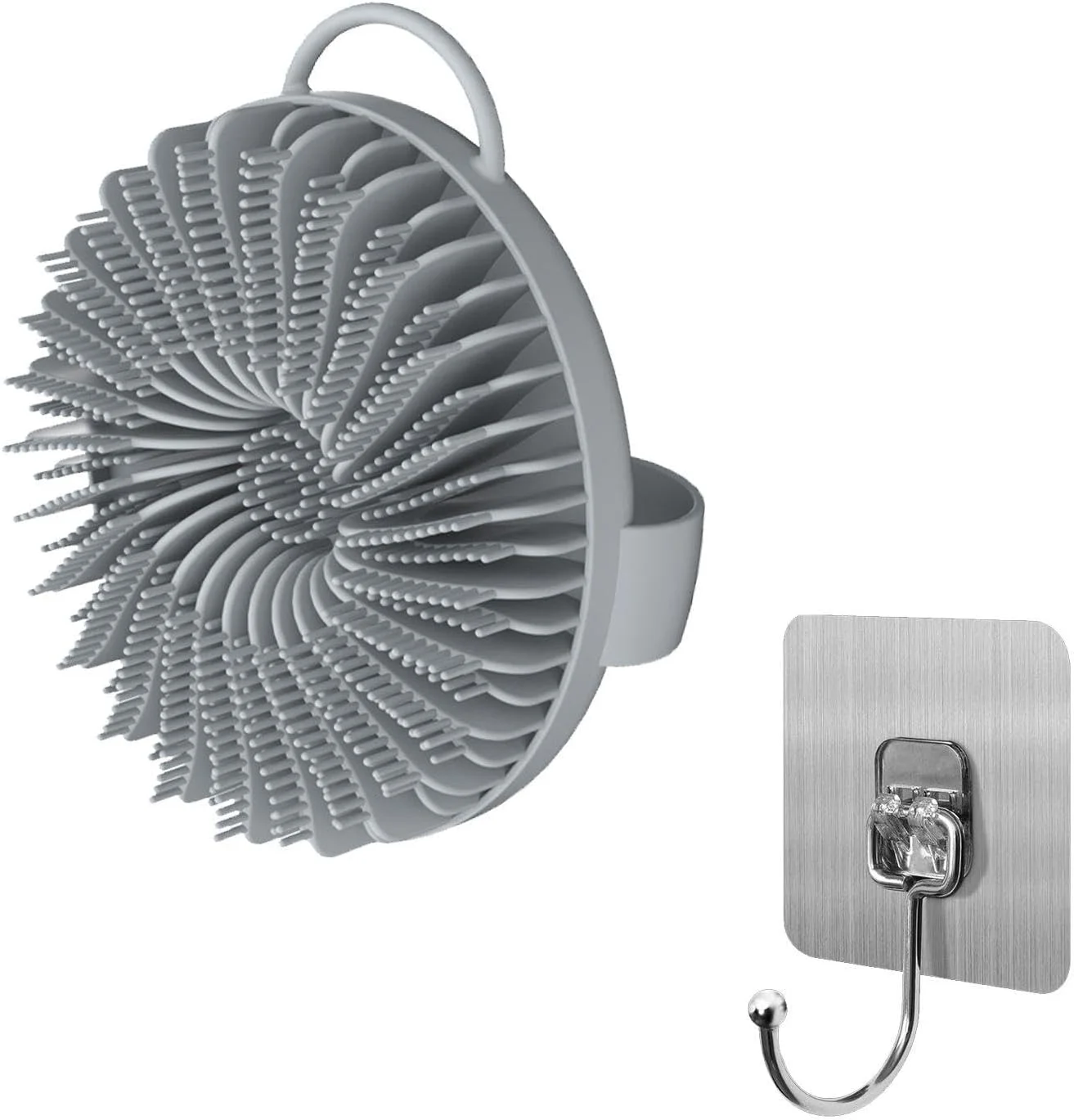 یک عدد برس حمام سیلیکونی و یک عدد قلاب، ابزار تمیز کننده بدن، لوازم جانبی حمام، برس ماساژ بدن، برس تمیز کننده گرد