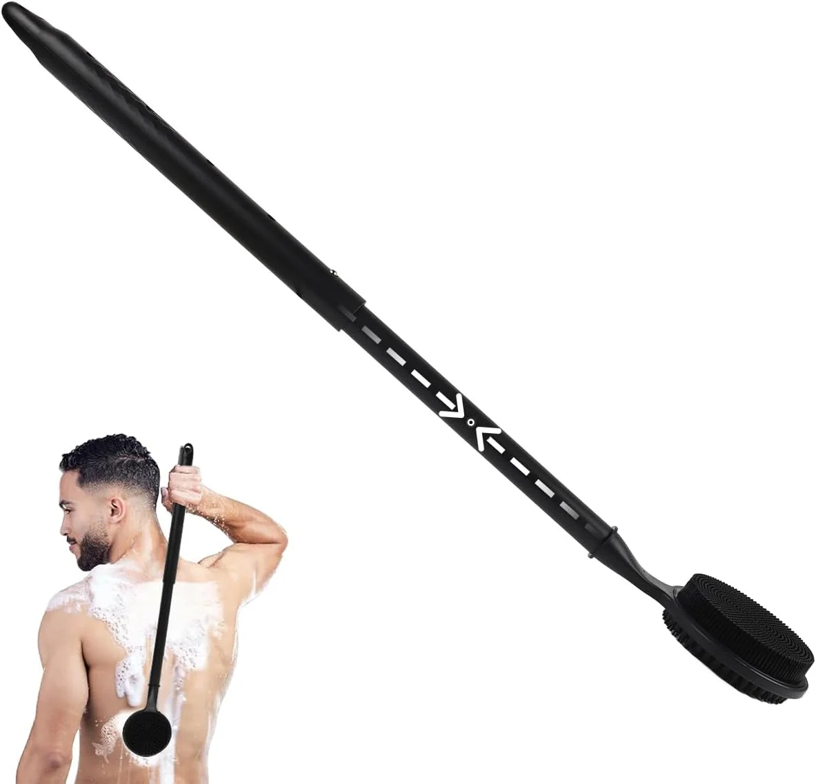 لیف سیلیکونی پشت شوی - قابل تنظیم و افزایش طول (40-60 سانتی متر) برس بدن دسته بلند با سرهای دو طرفه تولید کننده فوم برای آقایان و لایه برداری ماساژ آرامش بخش