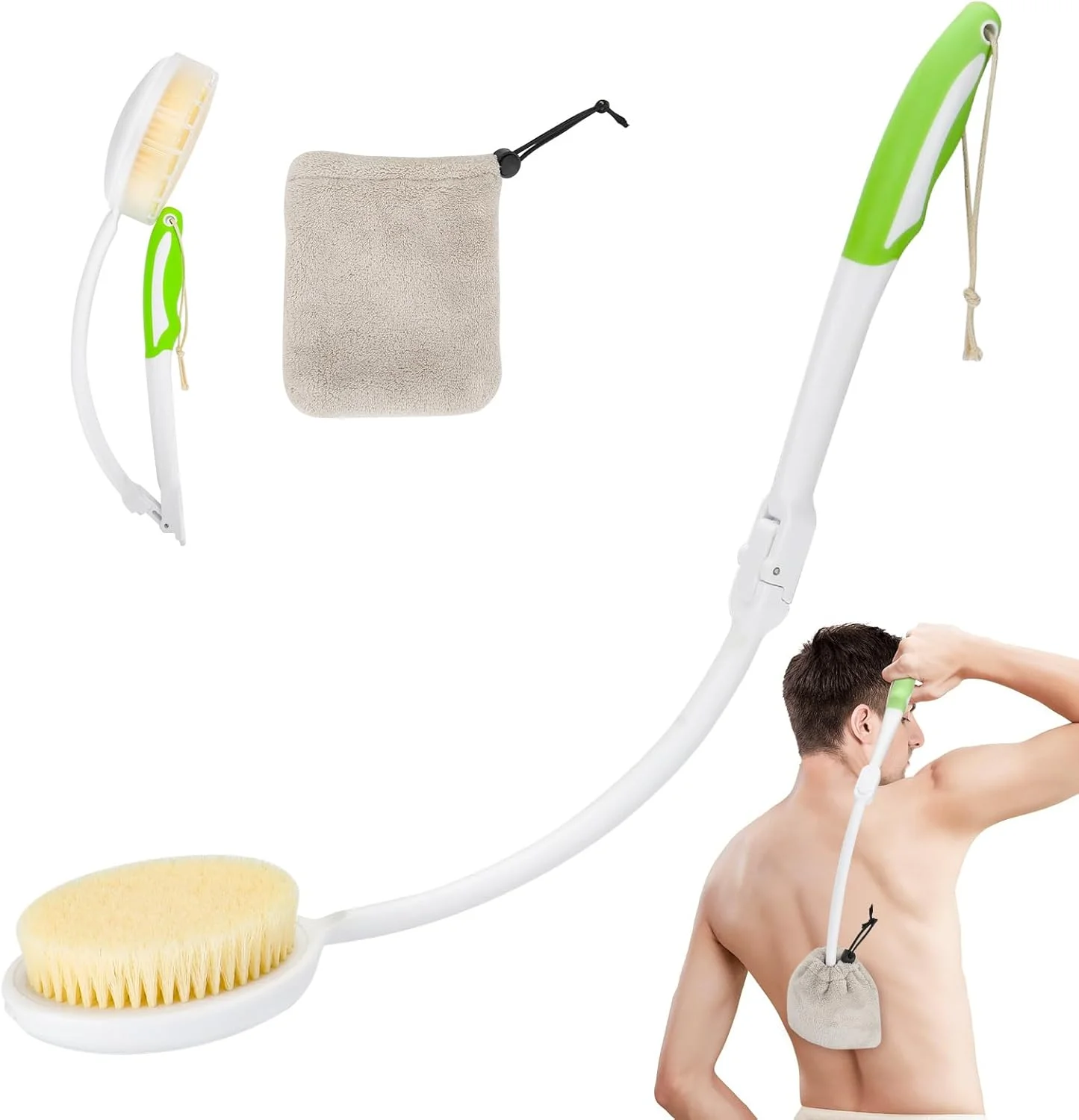 Back Brush Shower, 60 cm Back Brush with Long Handle, Curved Handle Back Brush for Showering Elderly and Disabled People, Back Bath Brush for Showering, Optimal Back Care, Shower Brush Back