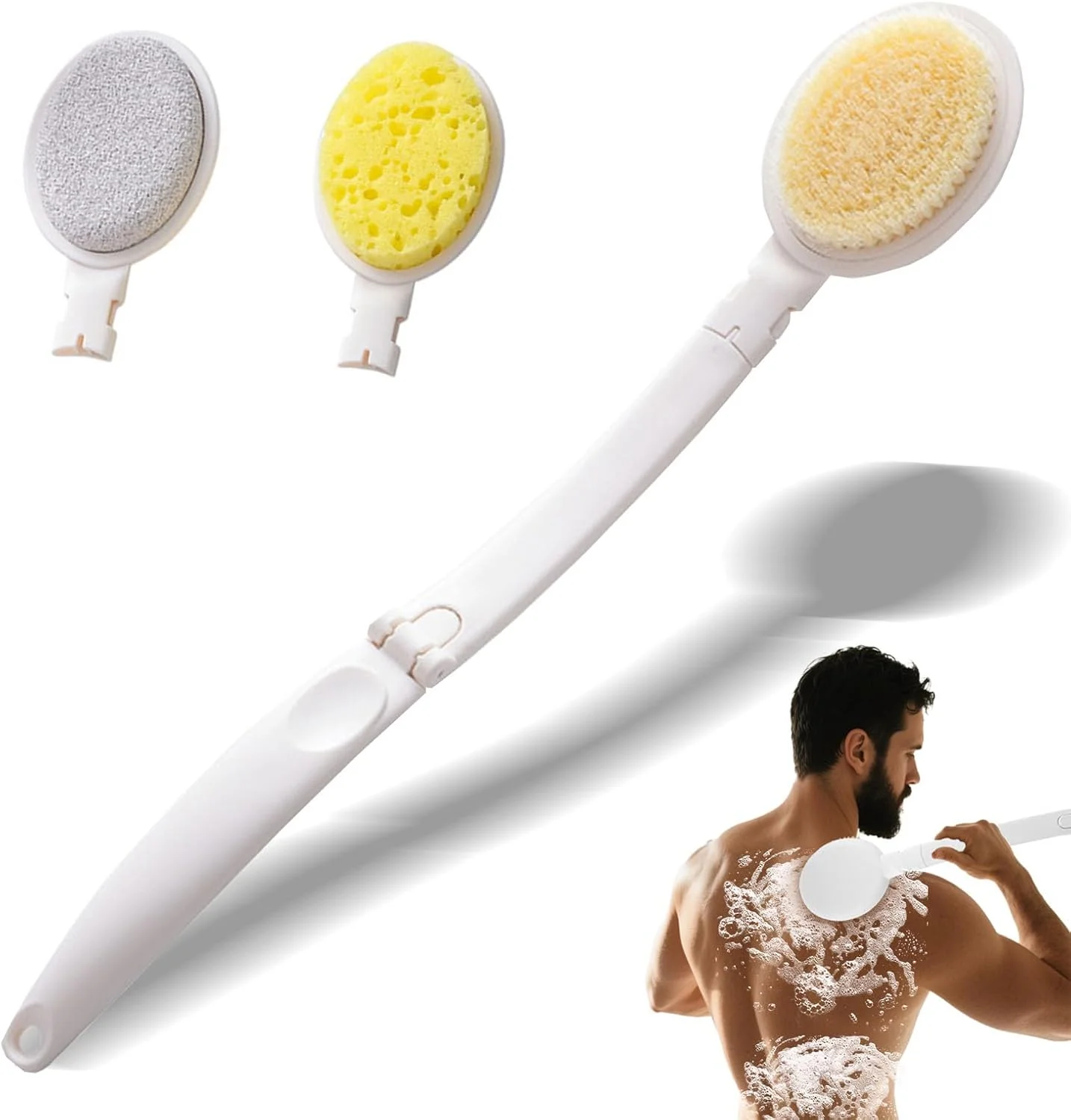 برس پشت شوی سه کاره، برس دوش با دسته بلند، اپلیکاتور لوسیون برای دوش، برس پشت با دسته بلند تاشو، برس دوش جداشدنی با اسفنج، موهای نایلونی و سر سنگ پا