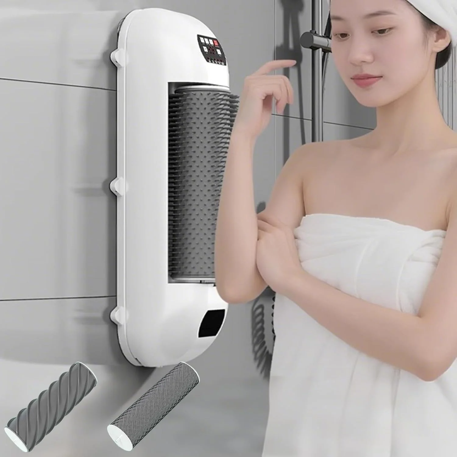 برس بزرگ شستشوی پشت، قابل نصب روی دیوار، برس برقی شستشوی پشت با قابلیت تنظیم ارتفاع و سر چرخان، برس برقی بدن برای حمام (سفید)
