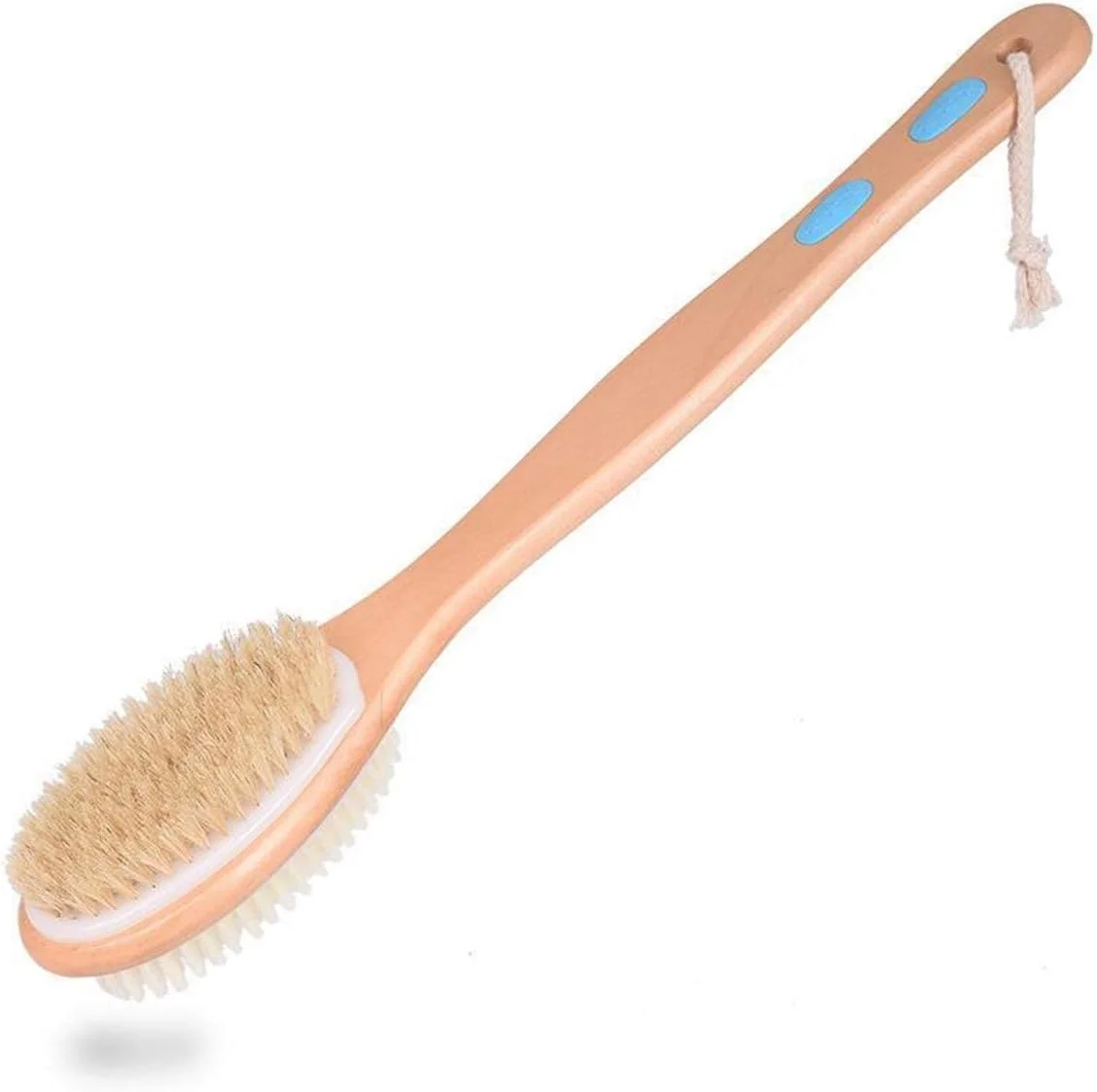 برس بدن دسته بلند U-HOOME، برس لایه بردار دوش، برس پشت دو طرفه با موهای زبر و نرم برای برس زدن خشک و مرطوب برای مردان، زنان و کودکان