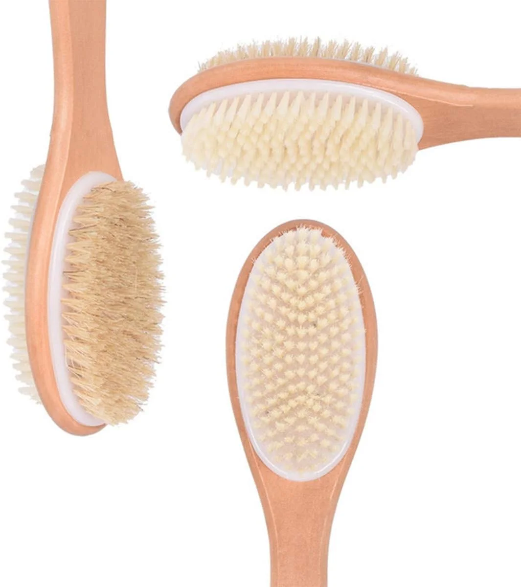 برس بدن دسته بلند U-HOOME، برس لایه بردار دوش، برس پشت دو طرفه با موهای زبر و نرم برای برس زدن خشک و مرطوب برای مردان، زنان و کودکان