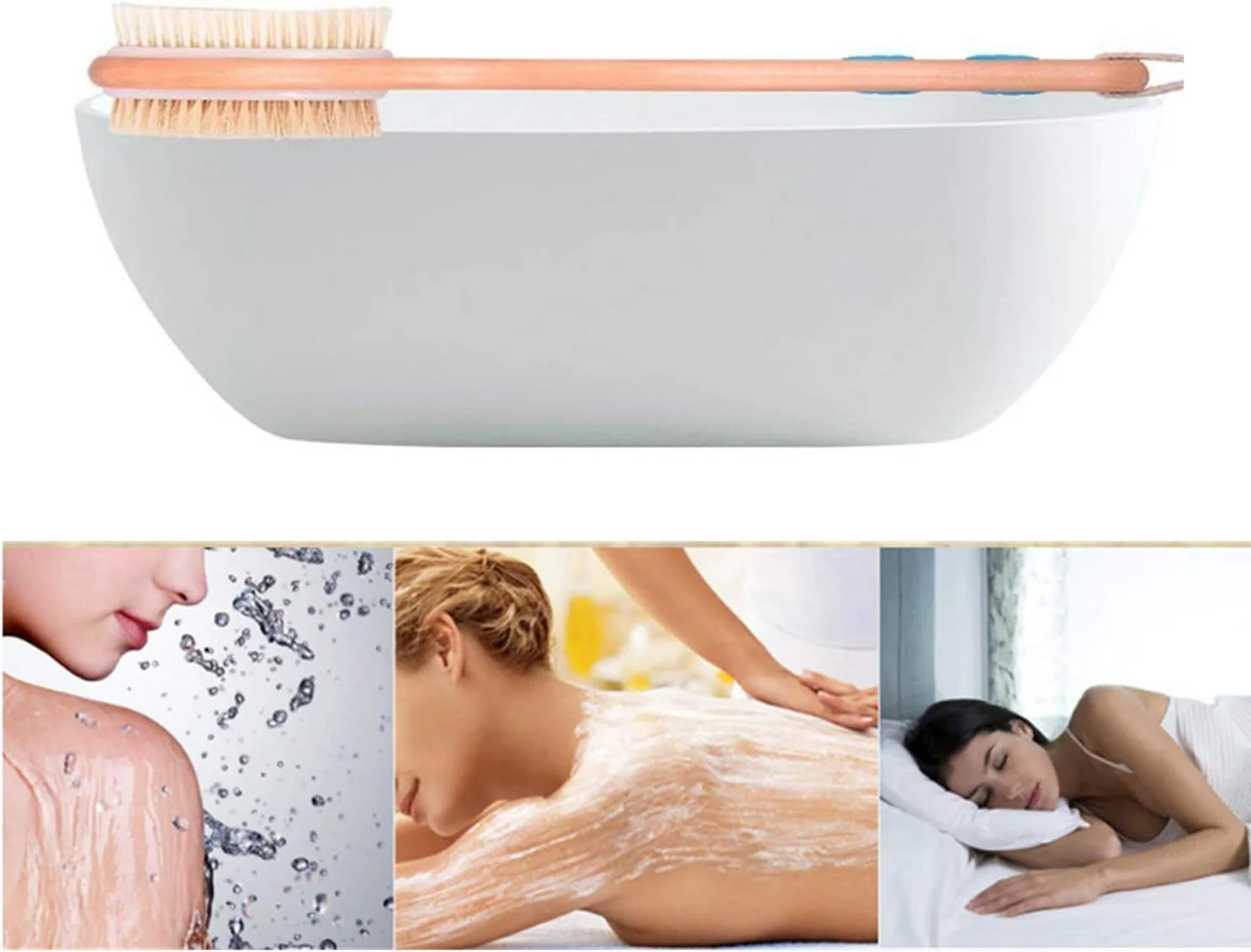 برس بدن دسته بلند U-HOOME، برس لایه بردار دوش، برس پشت دو طرفه با موهای زبر و نرم برای برس زدن خشک و مرطوب برای مردان، زنان و کودکان