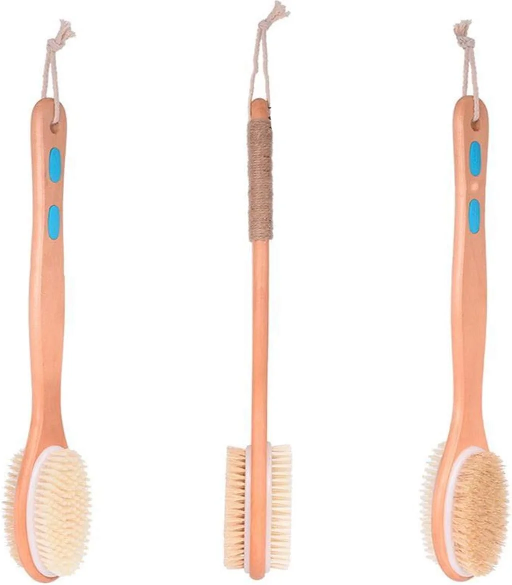 برس بدن دسته بلند U-HOOME، برس لایه بردار دوش، برس پشت دو طرفه با موهای زبر و نرم برای برس زدن خشک و مرطوب برای مردان، زنان و کودکان