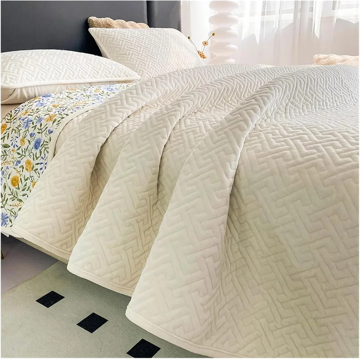 رو تختی نخی YIZUFU، روکش تخت دو طرفه طرح چهارخانه، ملحفه روتختی سازگار با ملحفه های تخت دو نفره، روکش مخملی تشک، روتختی، سرویس خواب رو تختی نخی YIZUFU، روکش تخت دو طرفه طرح چهارخانه، ملحفه روتختی سازگار با ملحفه های تخت دو نفره، روکش مخملی تشک، روتختی، سرویس خواب