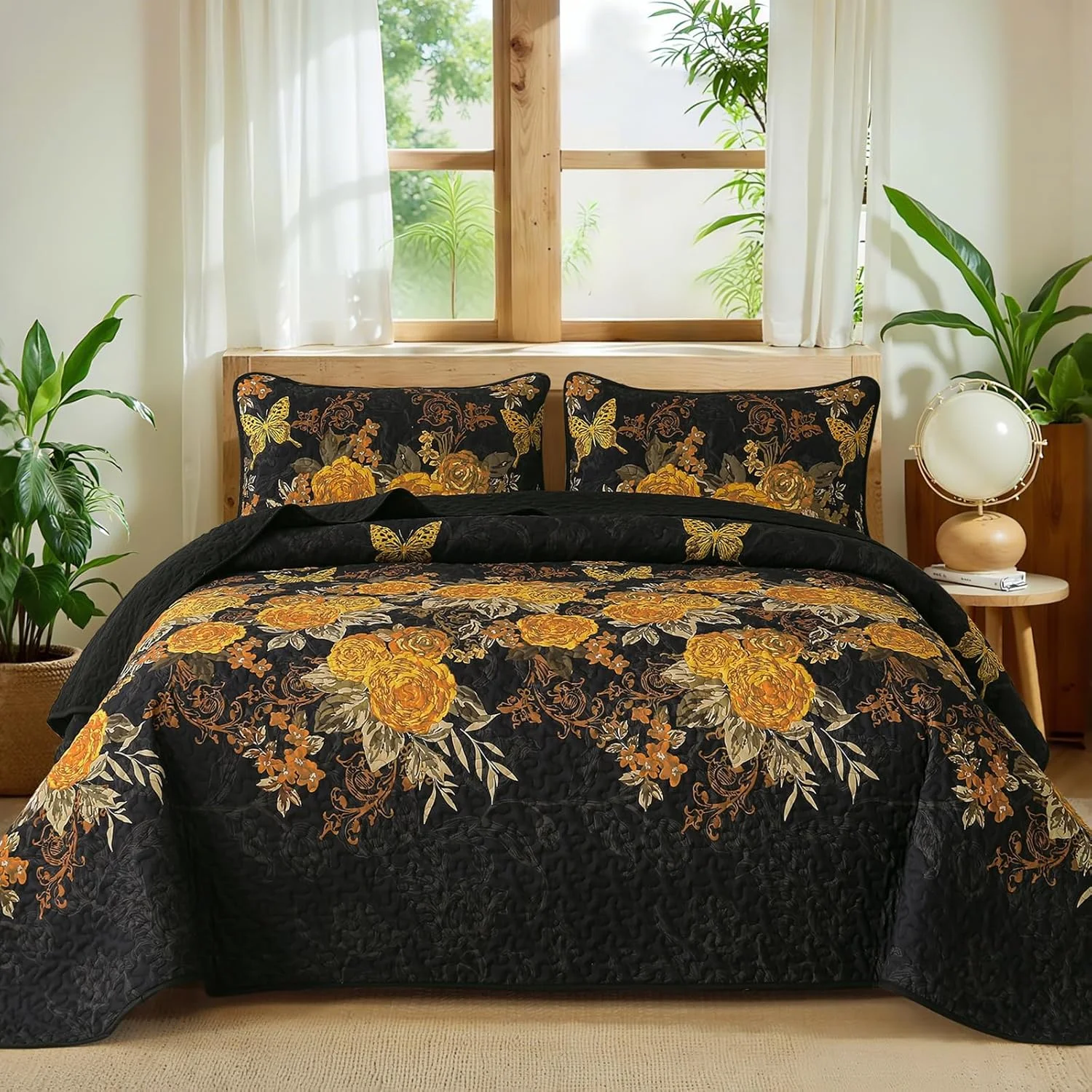 روتختی طرح گل رز زرد مشکی Yiran سایز کوئین 3 تکه، ست ملحفه لحاف گلدار، لحاف میکروفایبر سبک وزن با 2 روبالشتی مناسب تمام فصول 244x229 سانتی متر روتختی طرح گل رز زرد مشکی Yiran سایز کوئین 3 تکه، ست ملحفه لحاف گلدار، لحاف میکروفایبر سبک وزن با 2 روبالشتی مناسب تمام فصول 244x229 سانتی متر