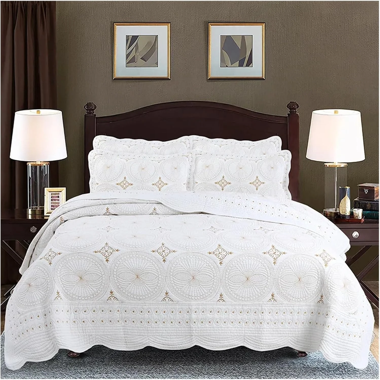 روتختی لحاف دوزی شده پنبه ای زرد سفید با گلدوزی طلایی لوکس، ست لحاف سایز کینگ و کوئین 3 تکه، روتختی بوهمی با روبالشی، ست روتختی لوکس (C ست 3 تکه 230x250 سانتی متر) روتختی لحاف دوزی شده پنبه ای زرد سفید با گلدوزی طلایی لوکس، ست لحاف سایز کینگ و کوئین 3 تکه، روتختی بوهمی با روبالشی، ست روتختی لوکس (C ست 3 تکه 230x250 سانتی متر)