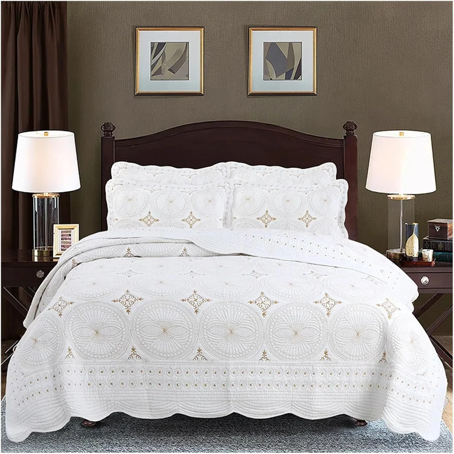 روتختی لحاف دوزی شده پنبه ای زرد سفید با گلدوزی طلایی لوکس، ست لحاف سایز کینگ و کوئین 3 تکه، روتختی بوهمی با روبالشی، ست روتختی لوکس (C ست 3 تکه 230x250 سانتی متر) روتختی لحاف دوزی شده پنبه ای زرد سفید با گلدوزی طلایی لوکس، ست لحاف سایز کینگ و کوئین 3 تکه، روتختی بوهمی با روبالشی، ست روتختی لوکس (C ست 3 تکه 230x250 سانتی متر)