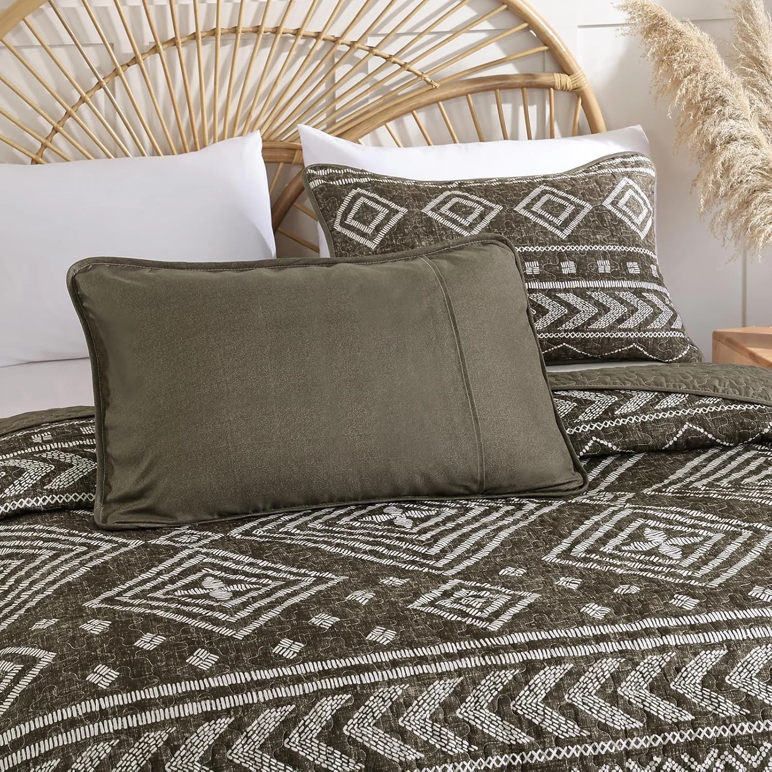 ست لحاف طرح بوهو قهوه ای Yiran سایز کوئین، ست روتختی راه راه، ست رو تختی سبک وزن طرح آزتک بوهمی با 2 روبالشتی برای تخت 244x229 سانتی متر