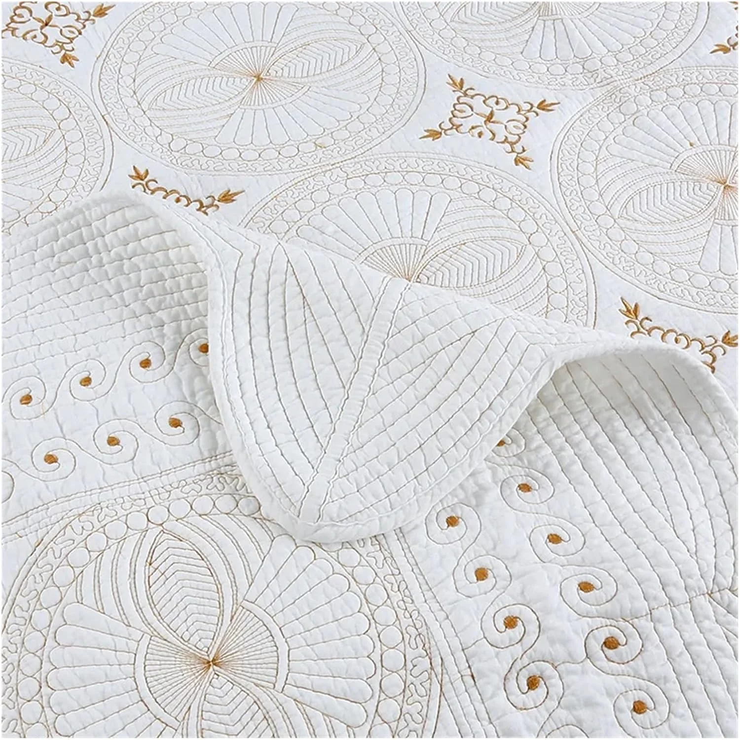 روتختی لحاف دوزی شده پنبه ای زرد سفید با گلدوزی طلایی لوکس، ست لحاف سایز کینگ و کوئین 3 تکه، روتختی بوهمی با روبالشی، ست روتختی لوکس (C ست 3 تکه 230x250 سانتی متر) روتختی لحاف دوزی شده پنبه ای زرد سفید با گلدوزی طلایی لوکس، ست لحاف سایز کینگ و کوئین 3 تکه، روتختی بوهمی با روبالشی، ست روتختی لوکس (C ست 3 تکه 230x250 سانتی متر)