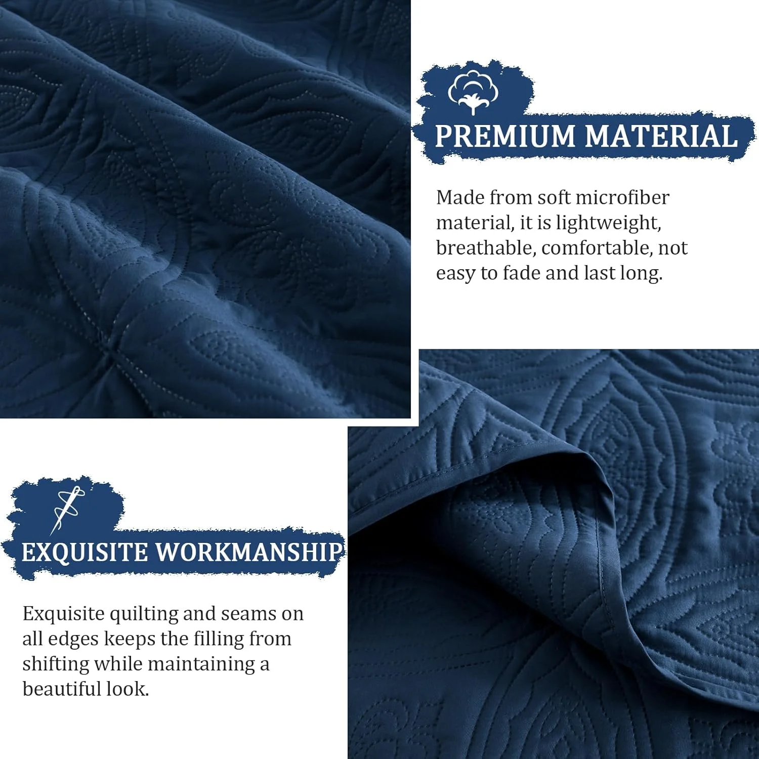 روتختی کالیفرنیا کینگ Yiran آبی سرمه ای، ست روتختی لحافی طرح سکه برجسته، ست ملحفه میکروفیبر نرم مناسب فصل تابستان، سبک مدرن 3 تکه شامل 2 روبالشتی (284x264 سانتی متر)