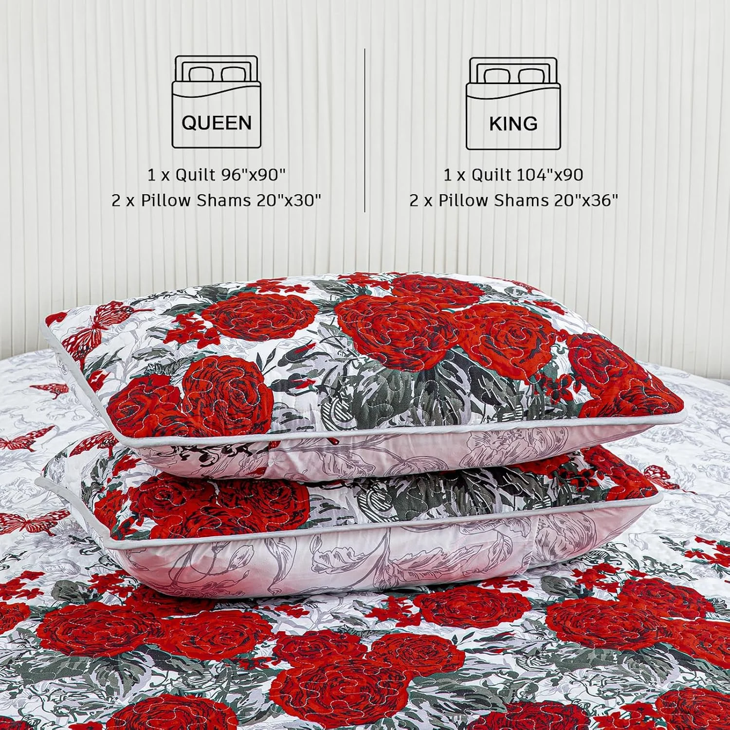 ست لحاف گلدار قرمز Yiran با 2 روبالشتی، لحاف روتختی طرح پروانه ای مناسب تمام فصول، سبک وزن، روکش 100% میکروفایبر، سایز کوئین 228x243 سانتی متر