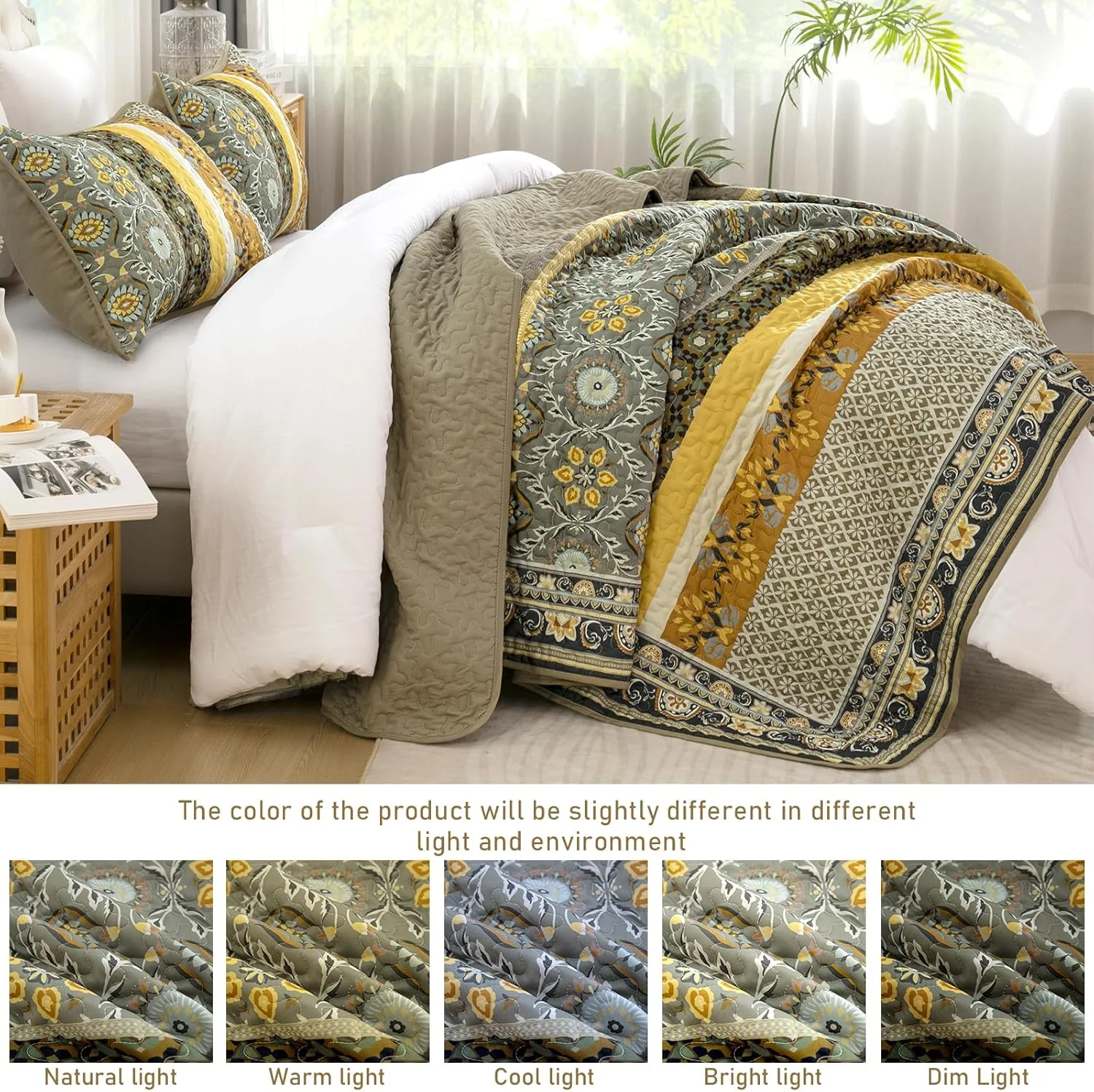 روتختی طرحدار ییران، سایز کوئین، رنگ طوسی زرد، ست روتختی سبک بوهو مناسب فصل پاییز، ست روتختی سبک بوهمی سبک وزن به همراه 2 روبالشتی، سایز 244x229 سانتیمتر روتختی طرحدار ییران، سایز کوئین، رنگ طوسی زرد، ست روتختی سبک بوهو مناسب فصل پاییز، ست روتختی سبک بوهمی سبک وزن به همراه 2 روبالشتی، سایز 244x229 سانتیمتر