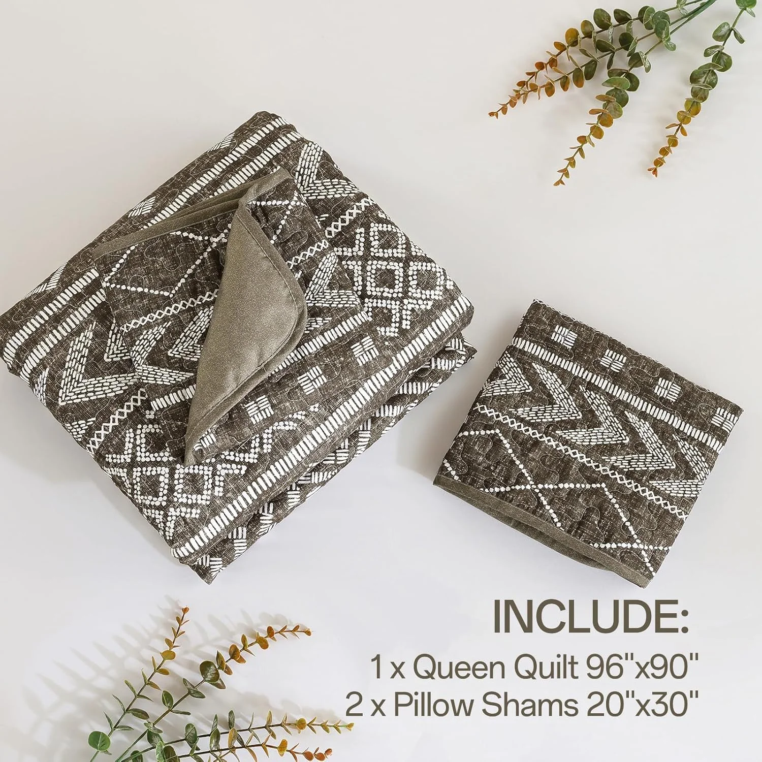 ست لحاف طرح بوهو قهوه ای Yiran سایز کوئین، ست روتختی راه راه، ست رو تختی سبک وزن طرح آزتک بوهمی با 2 روبالشتی برای تخت 244x229 سانتی متر
