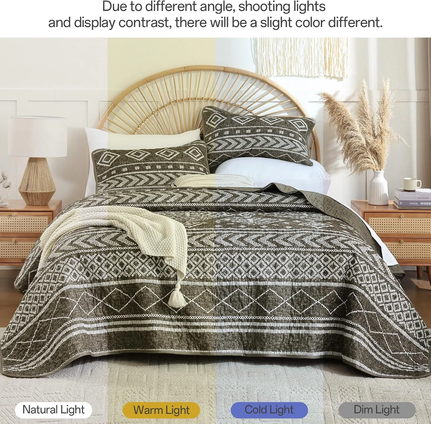 ست لحاف طرح بوهو قهوه ای Yiran سایز کوئین، ست روتختی راه راه، ست رو تختی سبک وزن طرح آزتک بوهمی با 2 روبالشتی برای تخت 244x229 سانتی متر