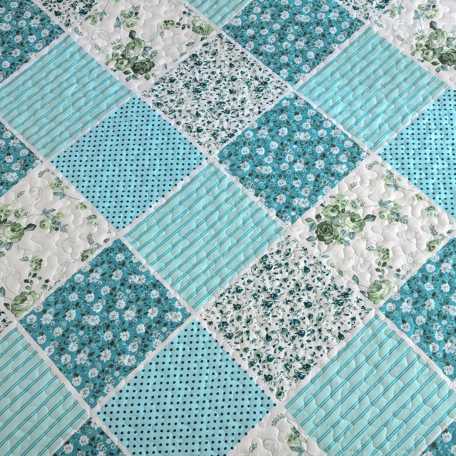 ست لحاف تکه دوزی طرح گلدار و چهارخانه Xruibed سایز کوئین 3 تکه آبی فیروزه ای، ست روتختی لحاف دار دو رو، ست ملحفه میکروفیبر، ست روتختی لحاف دار مناسب تمام فصول (کوئین 244x229 سانتی متر) ست لحاف تکه دوزی طرح گلدار و چهارخانه Xruibed سایز کوئین 3 تکه آبی فیروزه ای، ست روتختی لحاف دار دو رو، ست ملحفه میکروفیبر، ست روتختی لحاف دار مناسب تمام فصول (کوئین 244x229 سانتی متر)