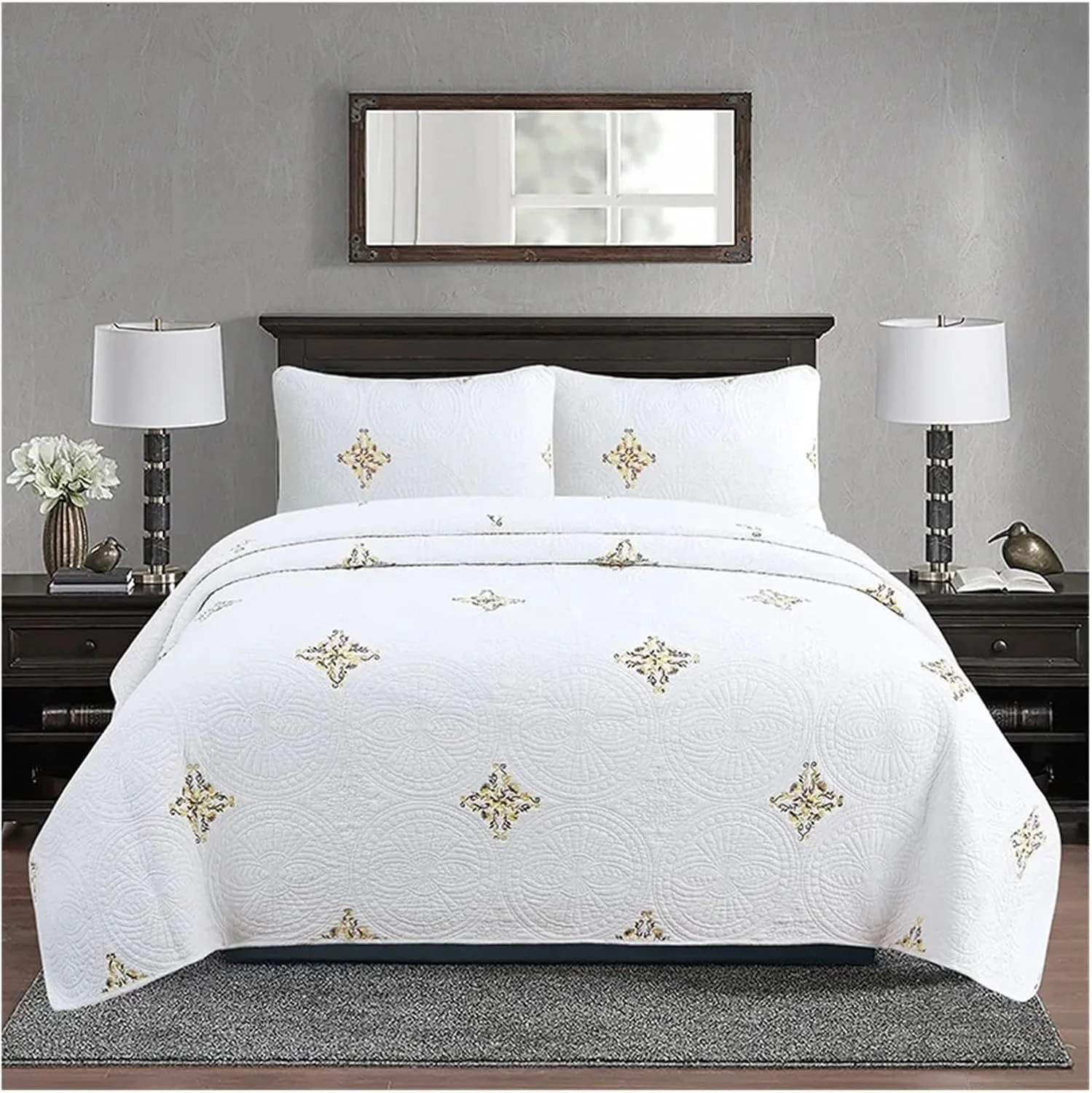 روتختی لحاف دوزی شده پنبه ای زرد سفید با گلدوزی طلایی لوکس، ست لحاف سایز کینگ و کوئین 3 تکه، روتختی بوهمی با روبالشی، ست روتختی لوکس (C ست 3 تکه 230x250 سانتی متر) روتختی لحاف دوزی شده پنبه ای زرد سفید با گلدوزی طلایی لوکس، ست لحاف سایز کینگ و کوئین 3 تکه، روتختی بوهمی با روبالشی، ست روتختی لوکس (C ست 3 تکه 230x250 سانتی متر)