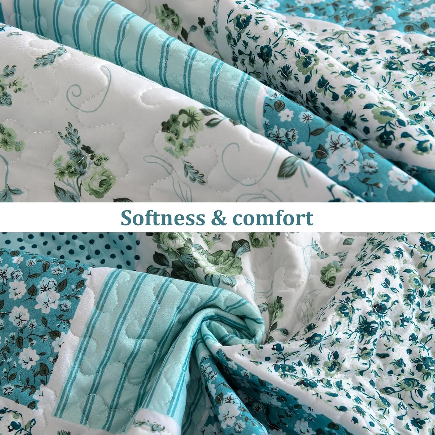 ست لحاف تکه دوزی طرح گلدار و چهارخانه Xruibed سایز کوئین 3 تکه آبی فیروزه ای، ست روتختی لحاف دار دو رو، ست ملحفه میکروفیبر، ست روتختی لحاف دار مناسب تمام فصول (کوئین 244x229 سانتی متر) ست لحاف تکه دوزی طرح گلدار و چهارخانه Xruibed سایز کوئین 3 تکه آبی فیروزه ای، ست روتختی لحاف دار دو رو، ست ملحفه میکروفیبر، ست روتختی لحاف دار مناسب تمام فصول (کوئین 244x229 سانتی متر)