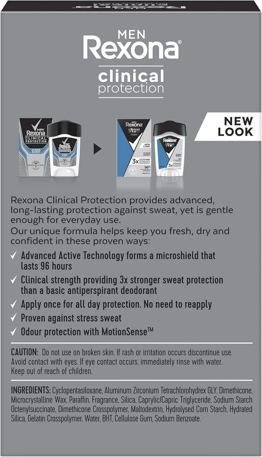 استیک ضد تعریق کرمی رکسونا مردانه کلینیکال، رایحه تمیز، 45 میلی لیتر، محافظت 96 ساعته
