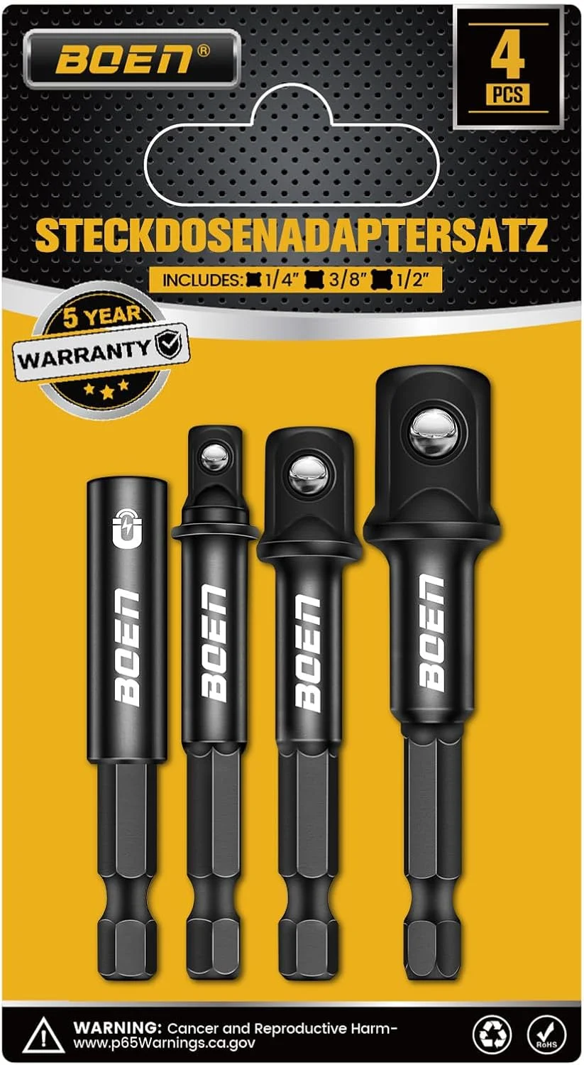 آداپتور آچار ضربه ای و نگهدارنده مگنتیک سری پیچ گوشتی | بسته 4 عددی تبدیل 1/4 اینچ شش گوش به درایو 1/4 اینچ، 3/8 اینچ و 1/2 اینچ
