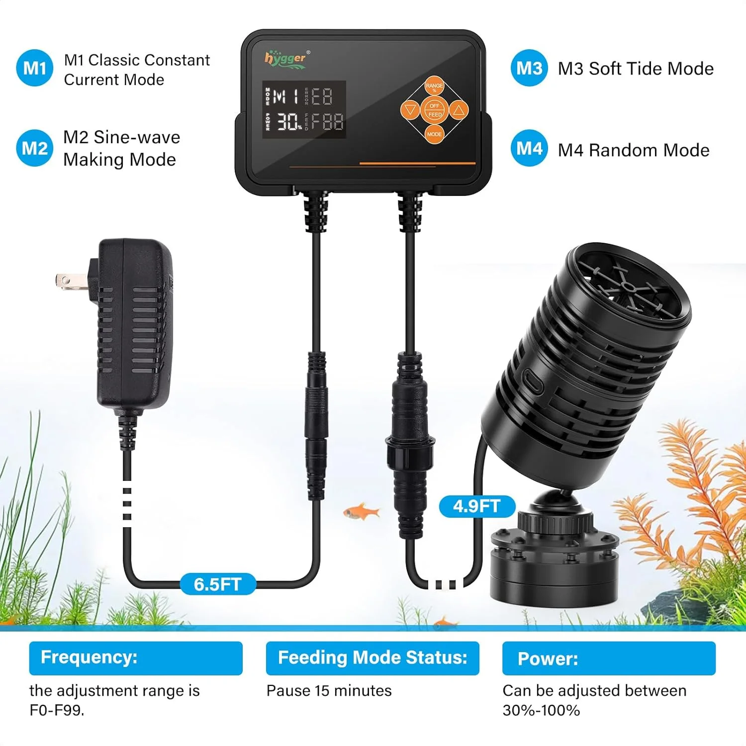 پمپ موج ساز آکواریوم هایگر با کنترلر LED، هد قدرت غوطه ور فوق العاده بی صدا با پایه مغناطیسی، پمپ گردش آب برای آکواریوم آب شیرین و آب شور