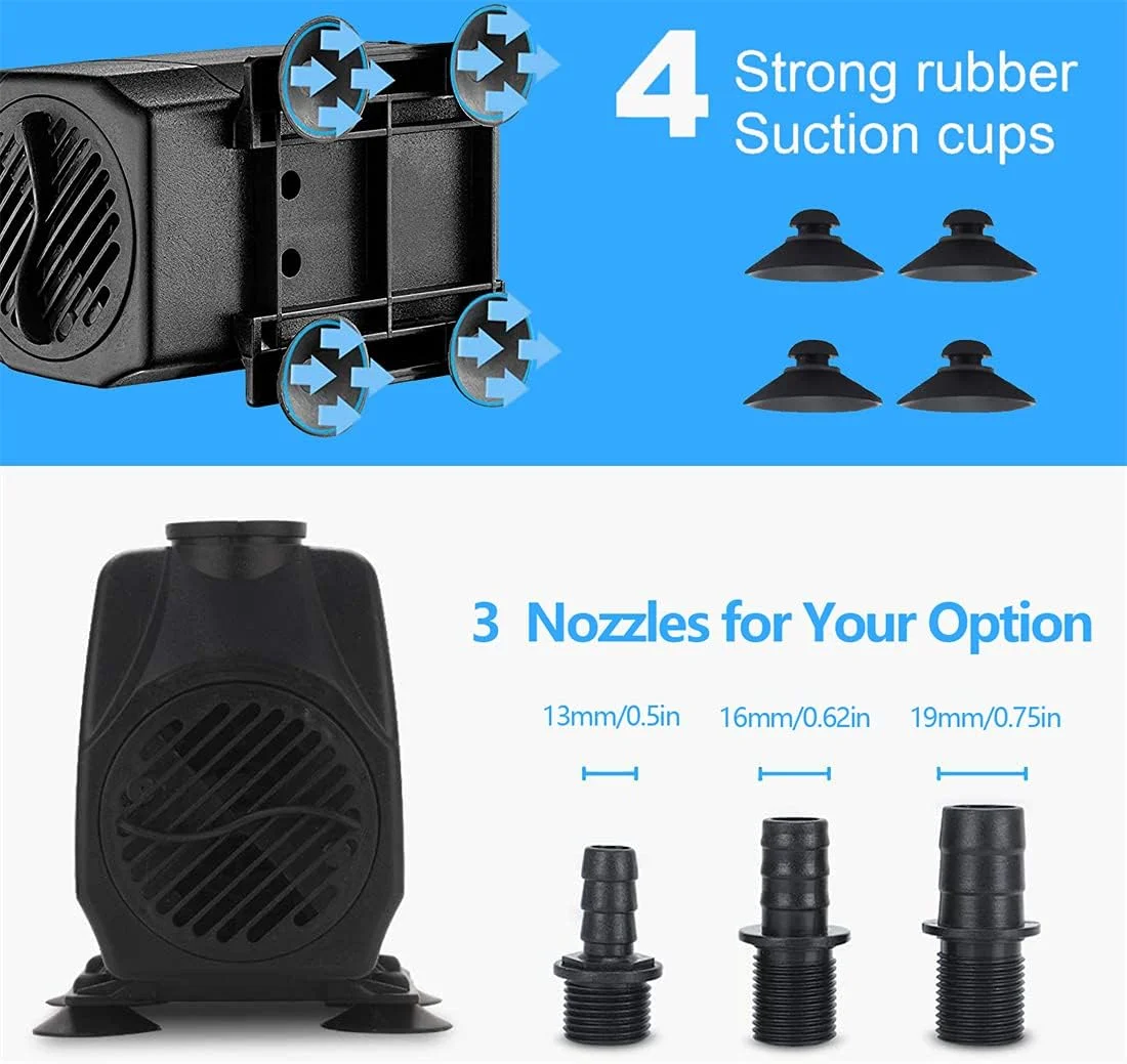 پمپ شناور 60 واتی OPDUO، پمپ آب فوق العاده بی صدا 3000 لیتر در ساعت، پمپ جایگزین آب جداشدنی و تمیز شدنی برای فواره های حیوانات خانگی، سیستم های هیدروپونیک با سیم برق 2 متری و 3 نازل