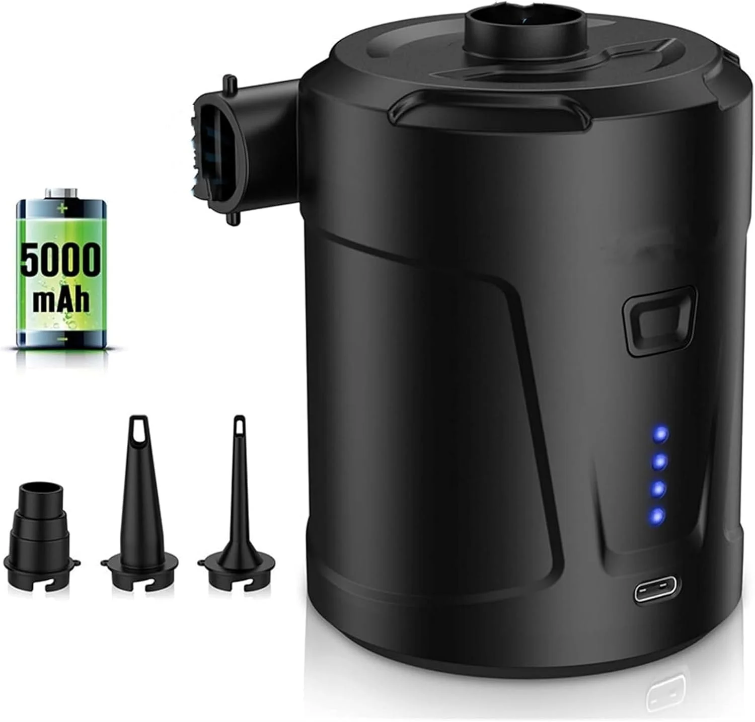 پمپ های برقی MOTIM، پمپ هوای برقی قابل حمل با منبع تغذیه USB و شارژ سریع برای استخر، شناور، مسافرت، کمپینگ، اسباب بازی، تشک و قایق (دارای باتری داخلی 5000mAh)