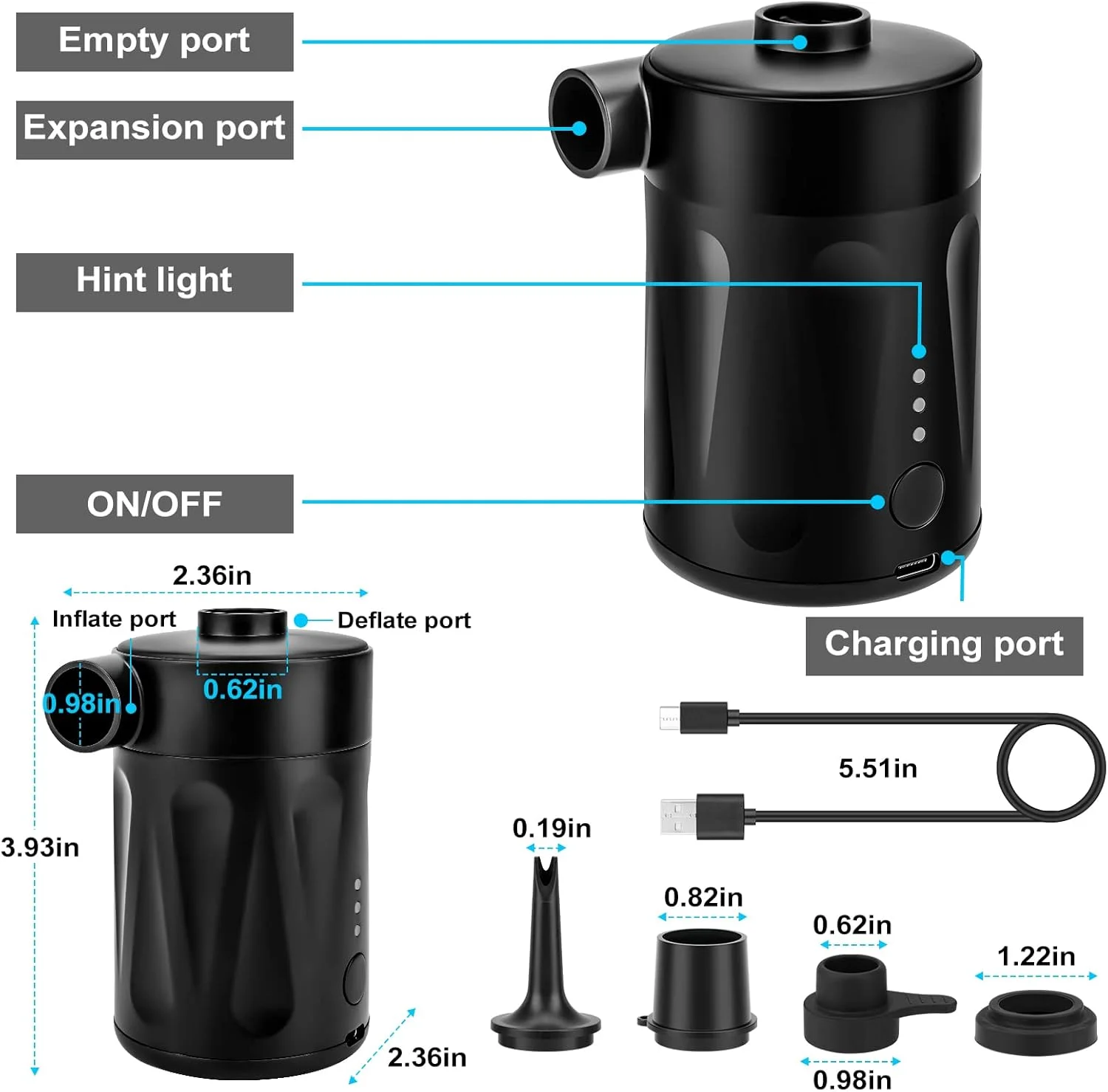 پمپ بادی برقی FreeLionVon با فشار بالا 20PSI، پمپ بورد پارویی قابل حمل، پمپ بورد پارویی دو مرحله ای برای بورد های پارویی بادی ایستاده، قایق ها، کایاک، توپ، تشک کمپینگ