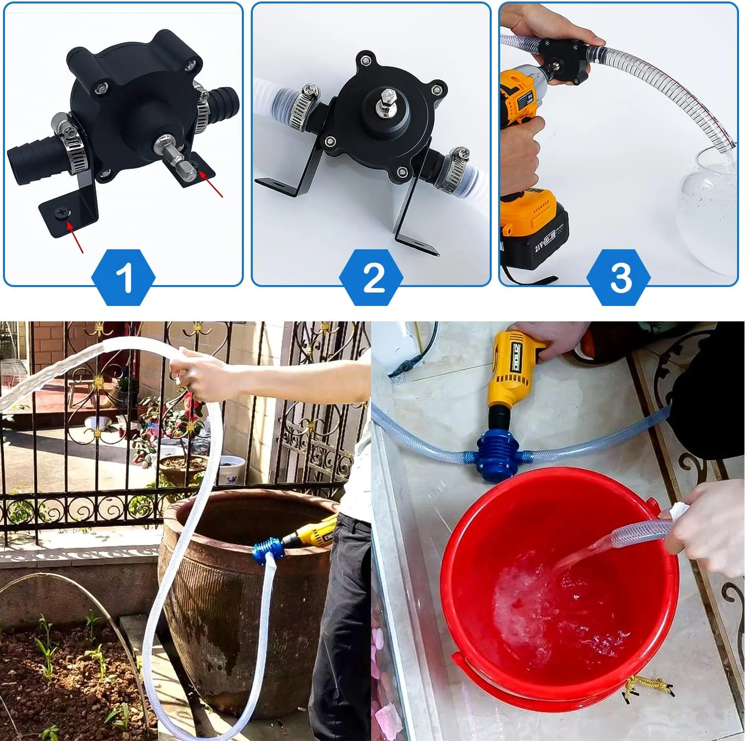 پمپ آب برقی کوچک قابل حمل Jognee، پمپ آب با دریل دستی، پمپ انتقال آب خود مکش با سرعت پمپاژ سریع برای باغبانی، نظافت، حوض، آکواریوم، تانک ماهی