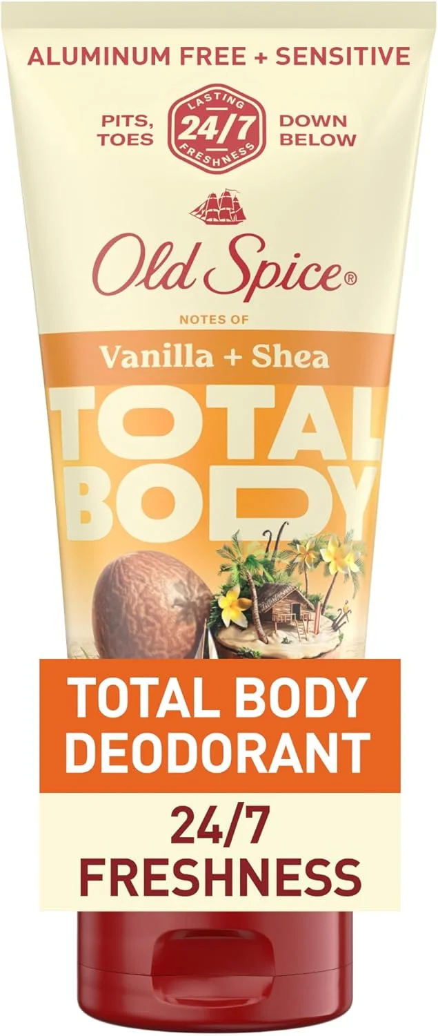 دئودورانت بدن مردانه اولد اسپایس، توتال، وانیل + شی، کرم بدون آلومینیوم، طراوت 24 ساعته در 7 روز هفته // تست شده توسط متخصص پوست 85 گرم