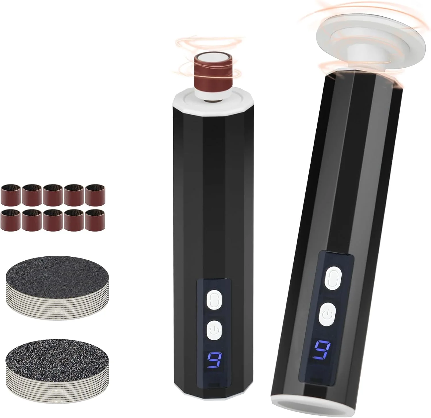 سوهان برقی پا، تنظیم سرعت و کنترل جهت چرخش، ابزار پدیکور پا با 20 عدد کاغذ سنباده تعویضی و 10 عدد سنباده استوانه ای سوهان برقی پا، تنظیم سرعت و کنترل جهت چرخش، ابزار پدیکور پا با 20 عدد کاغذ سنباده تعویضی و 10 عدد سنباده استوانه ای